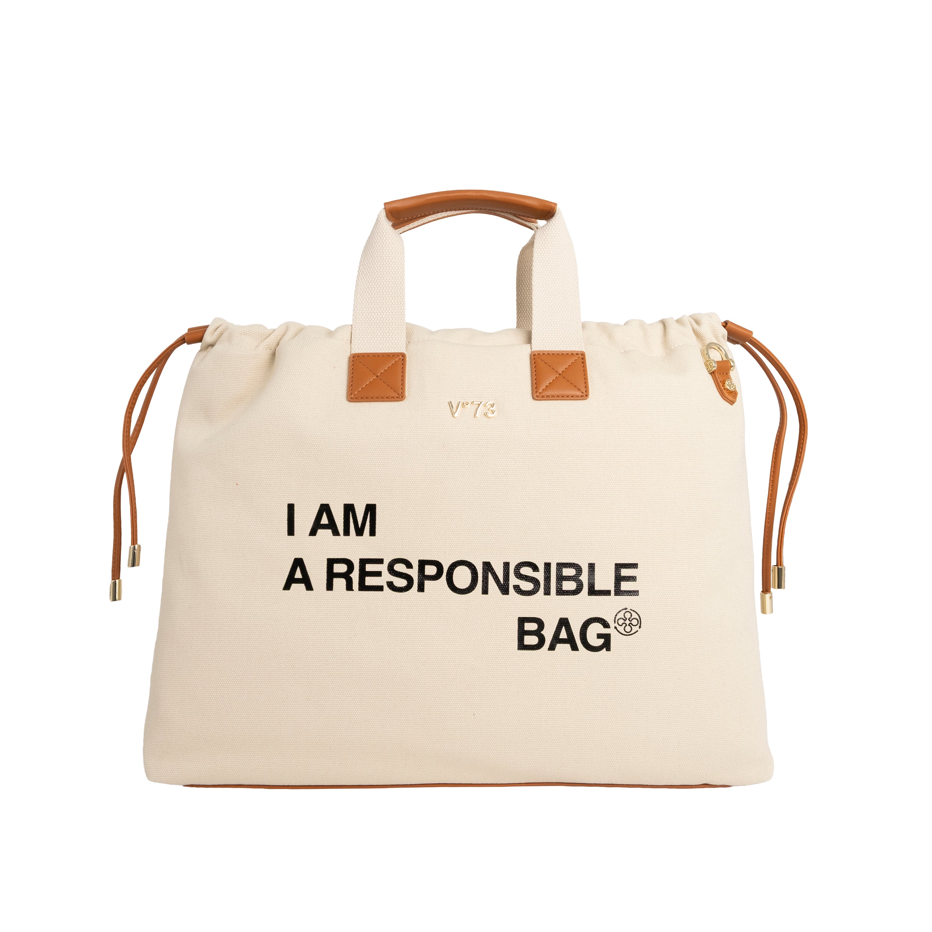 V73 Borsa a Mano Responsible Off White/Cuoio