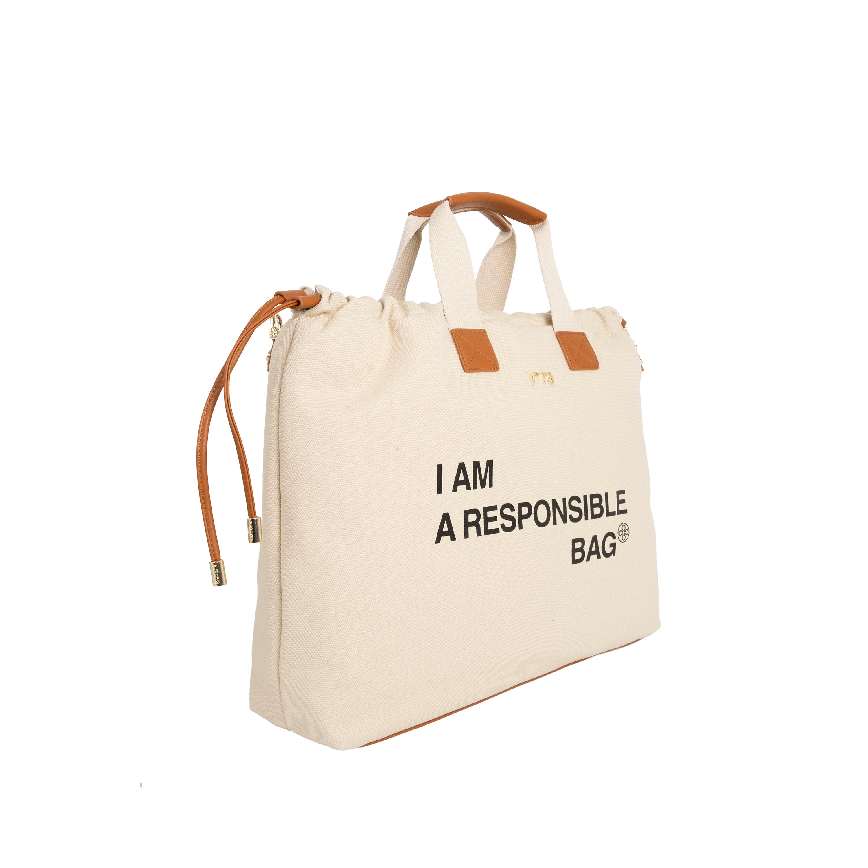 V73 Borsa a Mano Responsible Off White/Cuoio