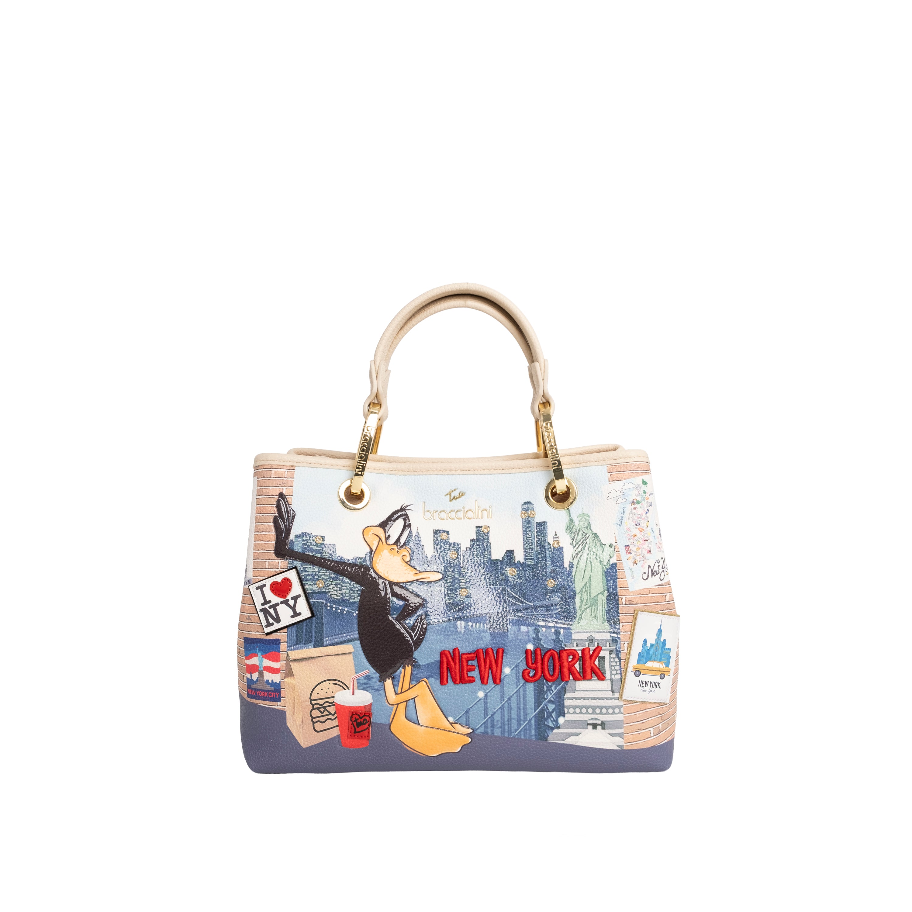 Braccialini Borsa a Mano Media Cartoline Lt Multicolore New York