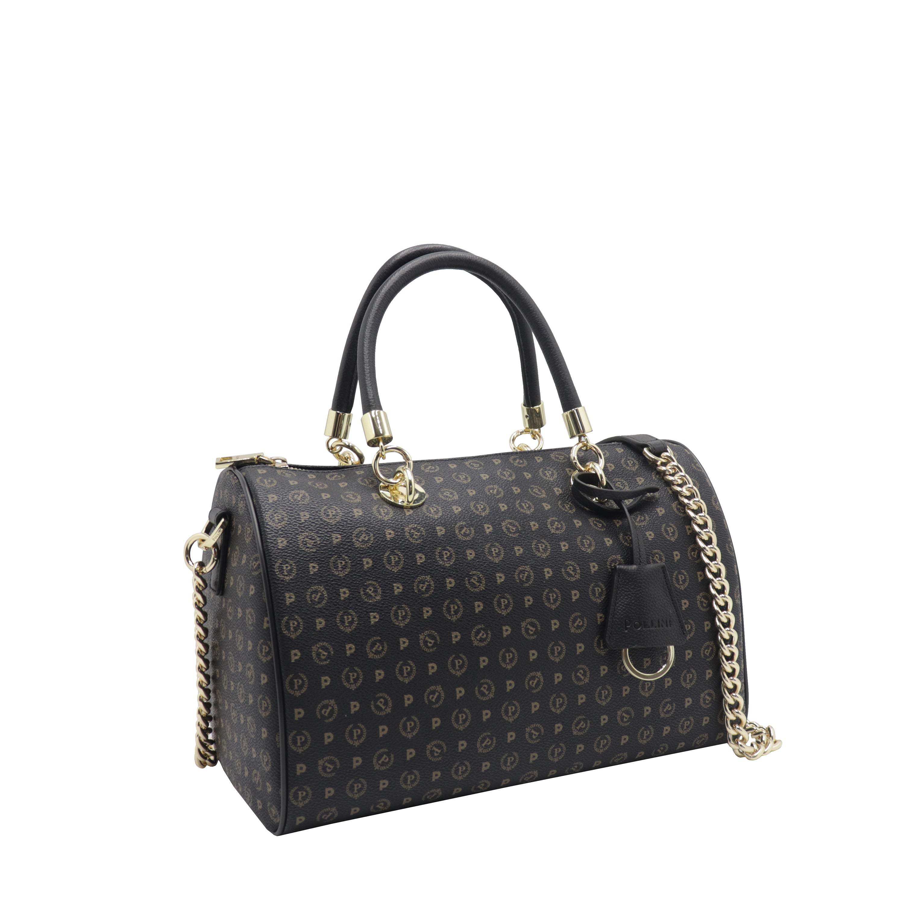 Pollini Shoulder Bag With All Over Print Black-Black