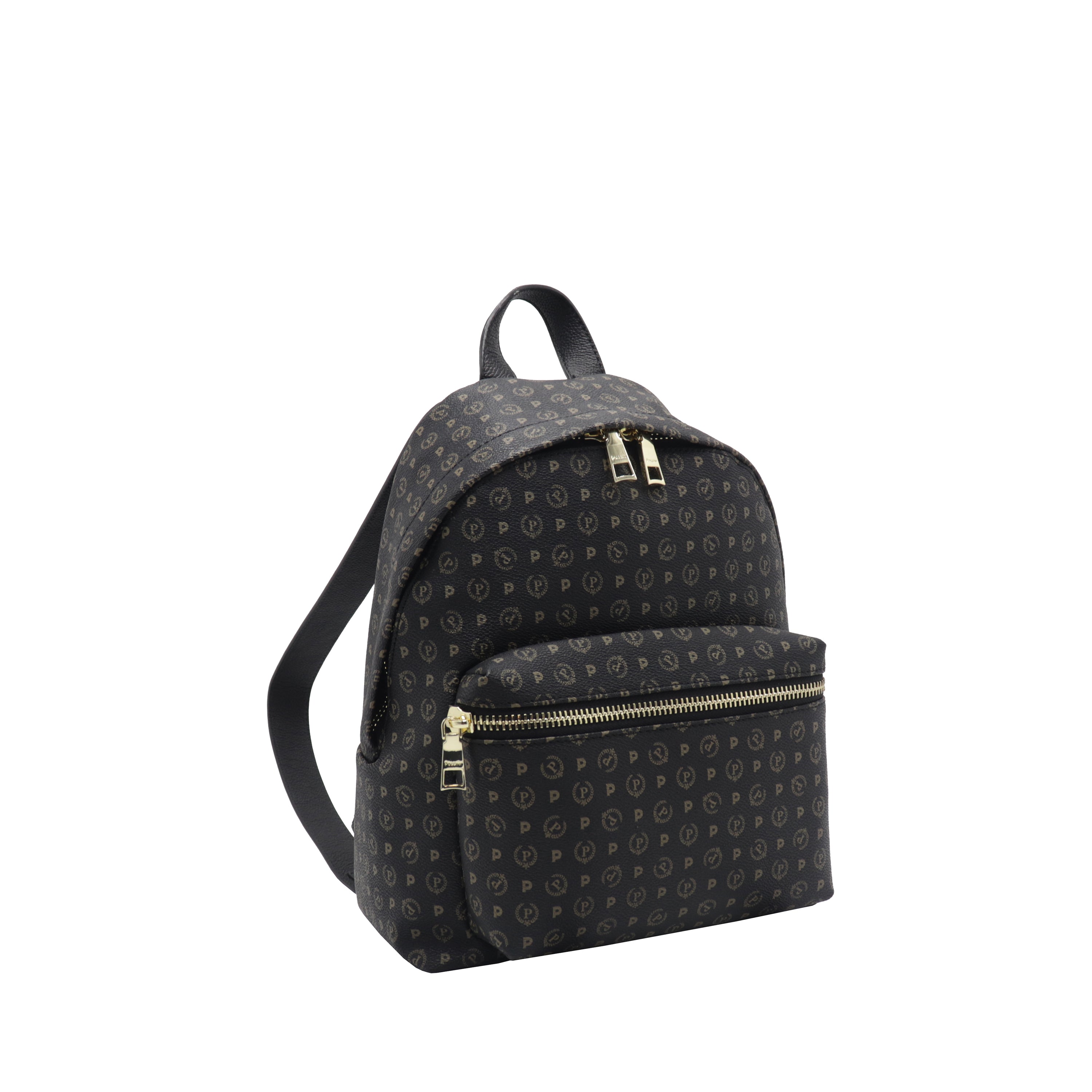 Pollini Heritage Backpack All Over Logo Print Black