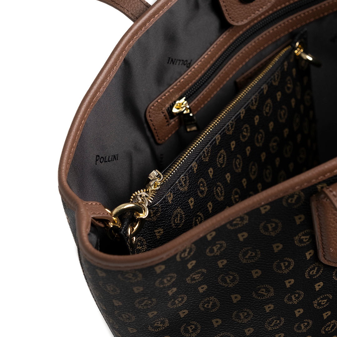 Pollini Borsa a Spalla Heritage Nero e Marrone