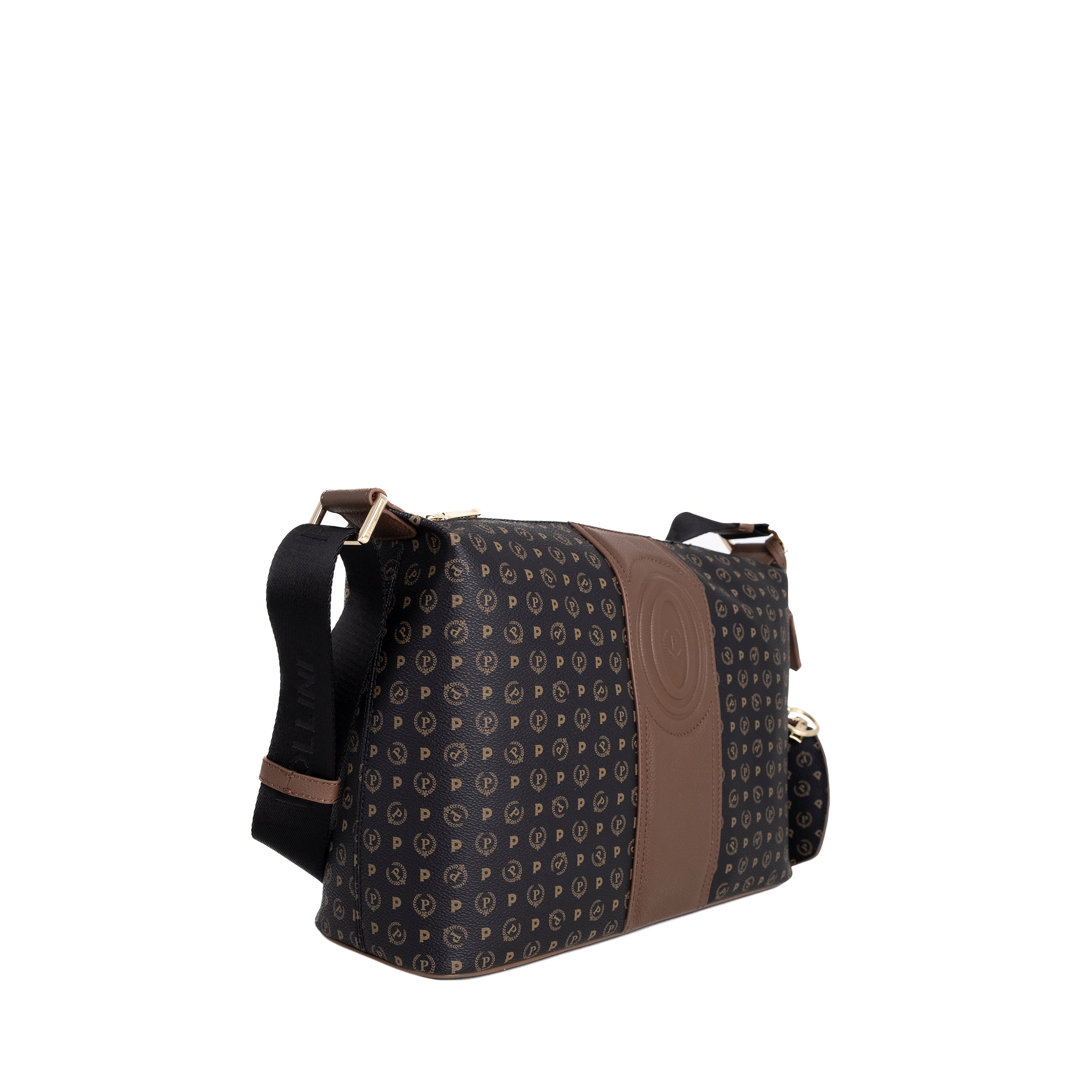 Pollini Borsa Tracolla 70°Anniversario Heritage Stampa Logo All Over Nero e Marrone