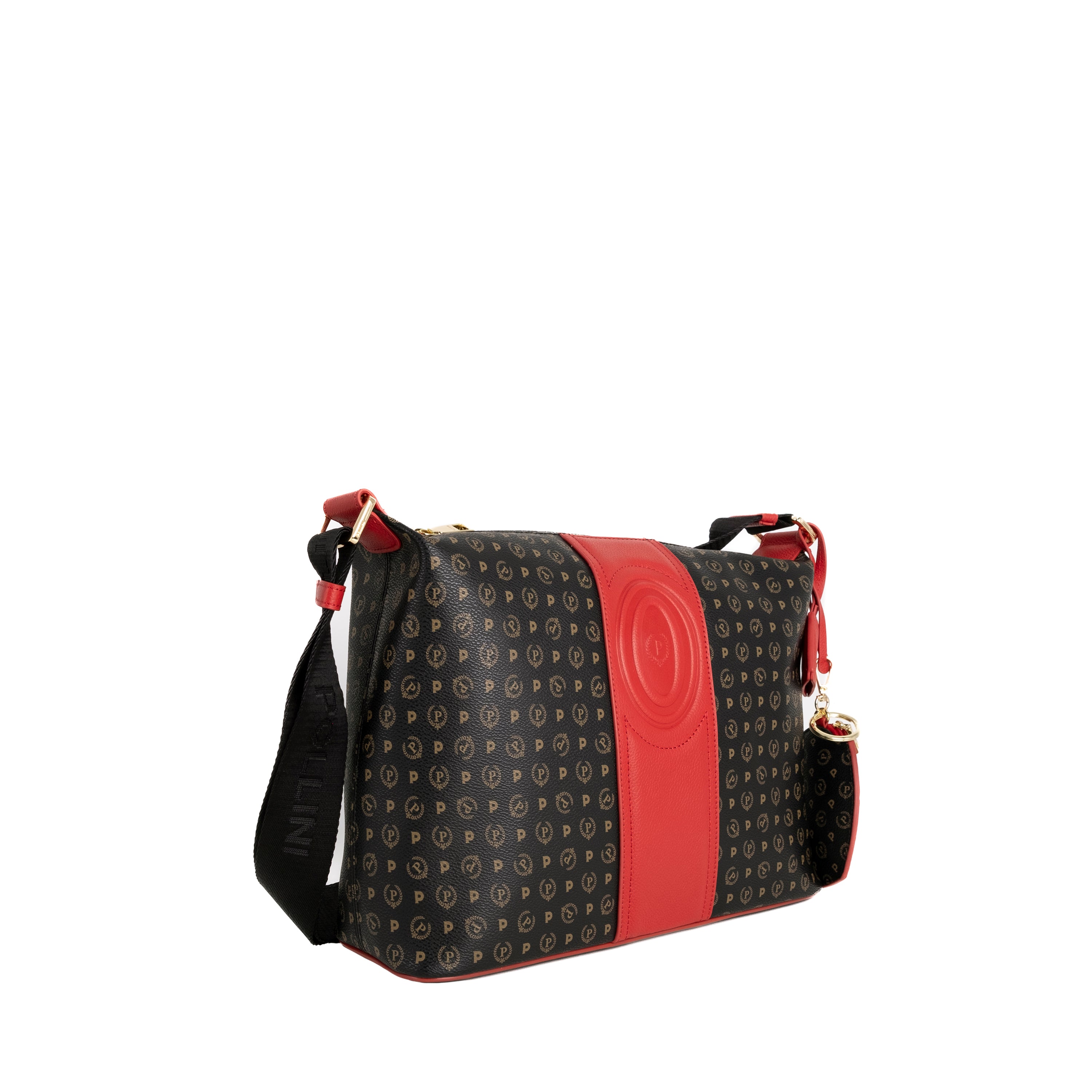Pollini Borsa Tracolla 70°Anniversario Heritage Stampa Logo All Over Nero e Rosso