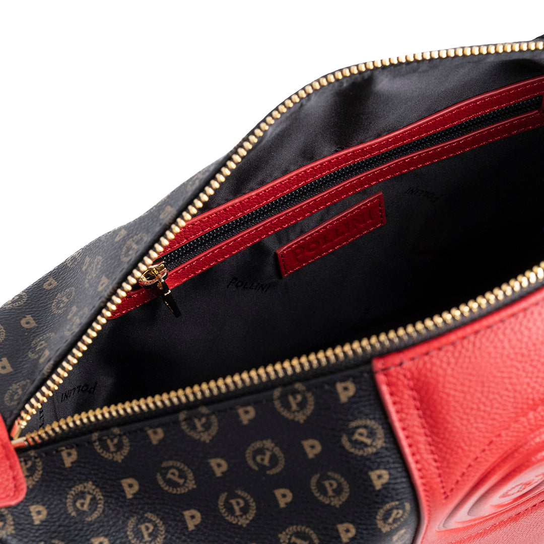 Pollini Borsa Tracolla 70°Anniversario Heritage Stampa Logo All Over Nero e Rosso