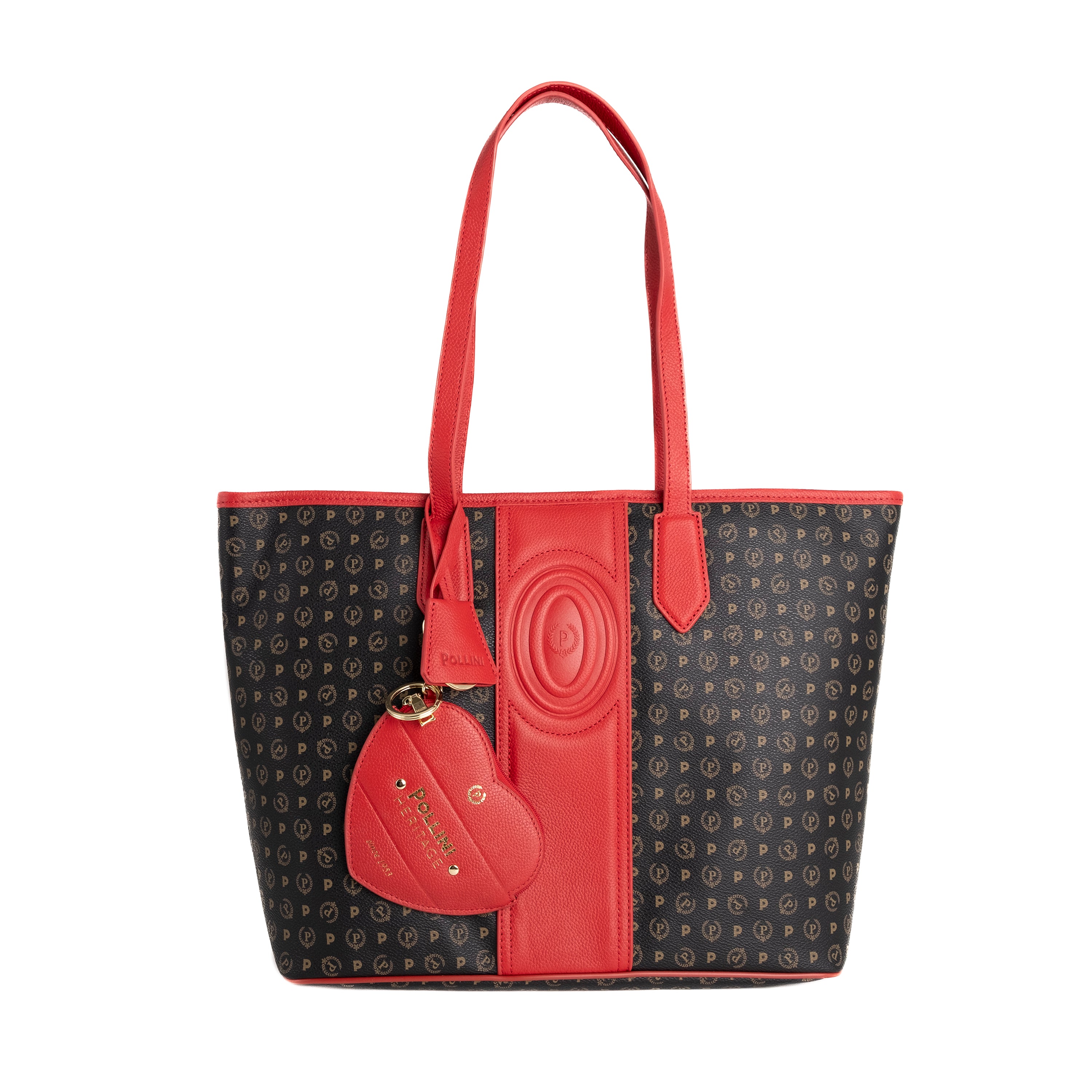 Pollini Borsa a Mano Heritage 70° Anniversario Stampa Logo All Over Nero e Rosso