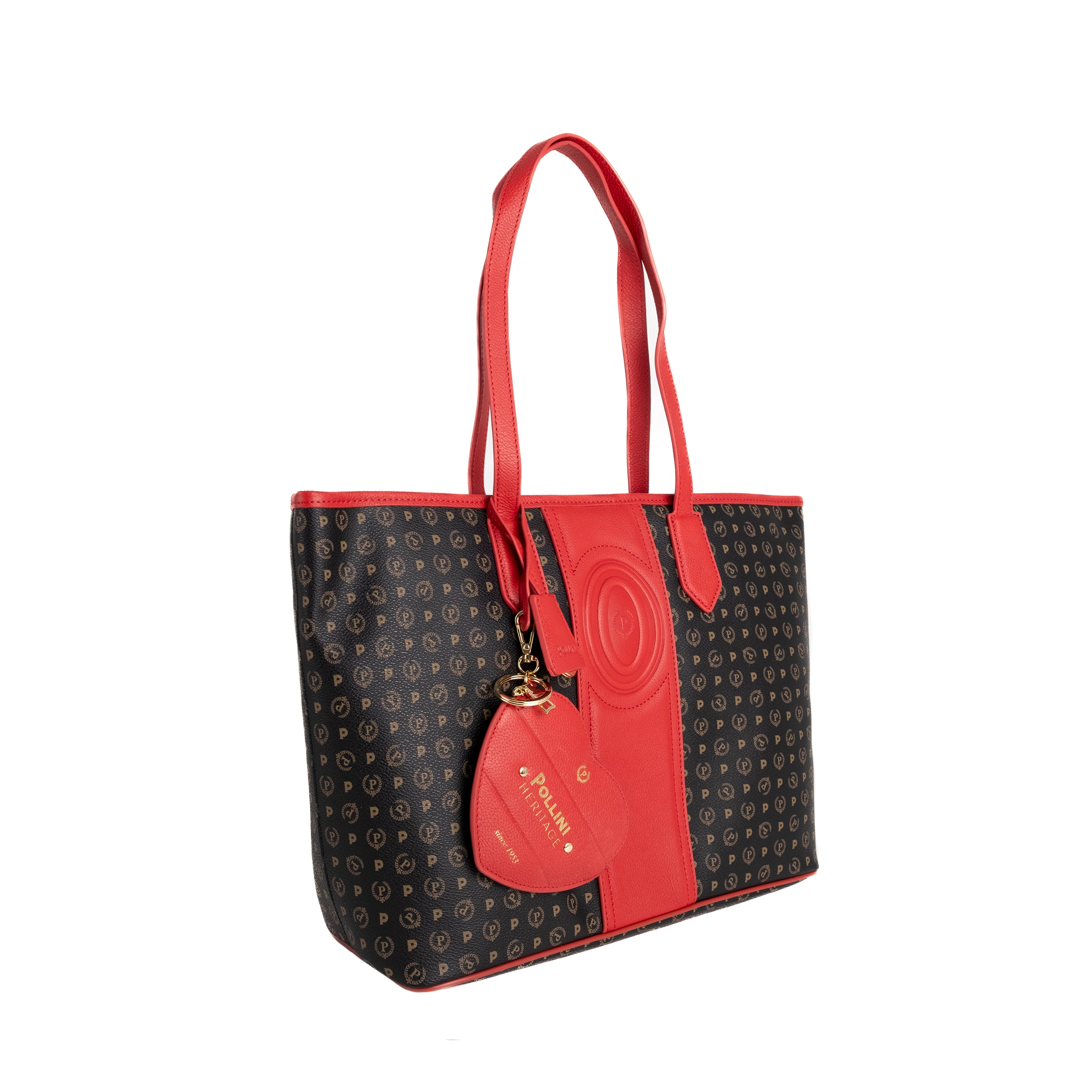 Pollini Borsa a Mano Heritage 70° Anniversario Stampa Logo All Over Nero e Rosso