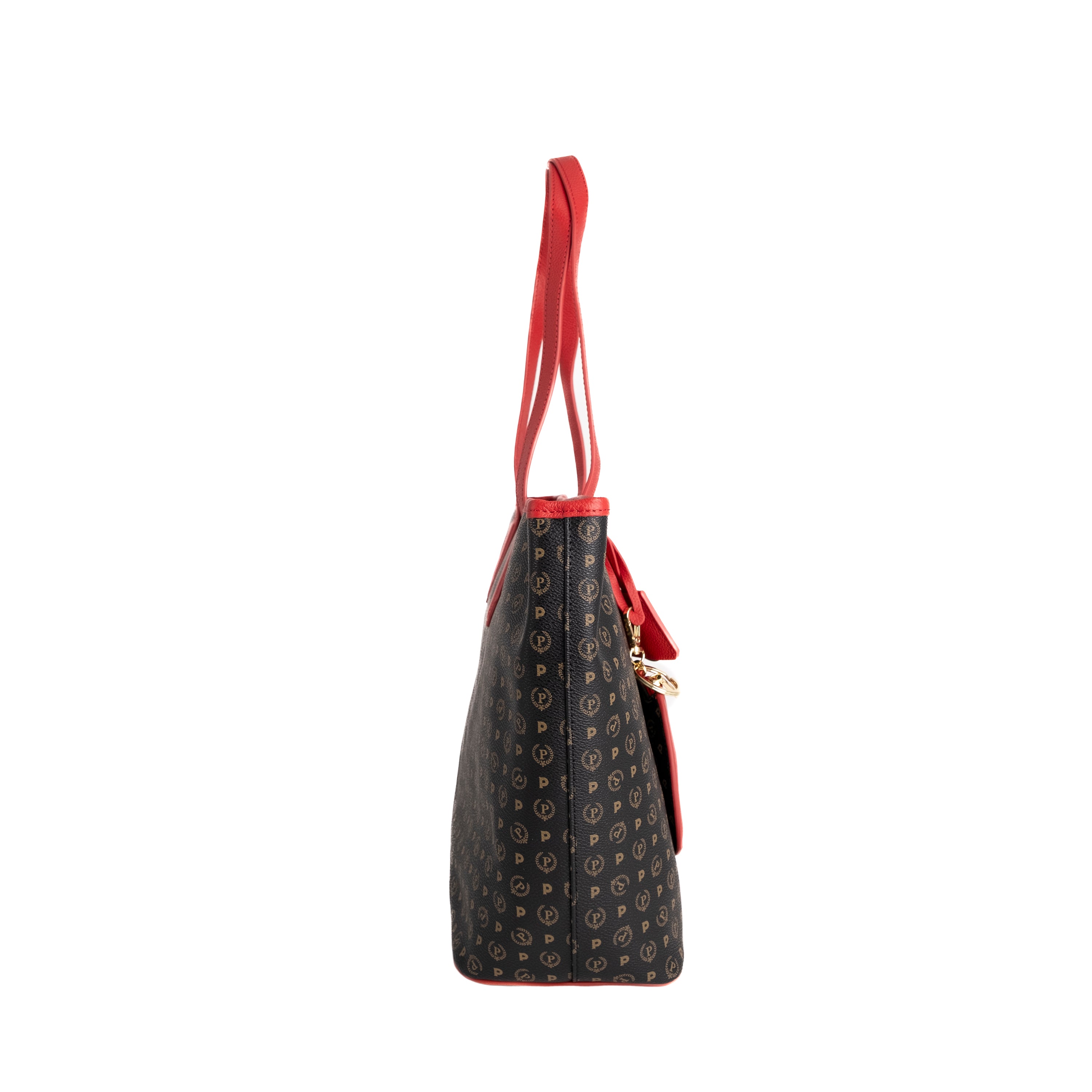 Pollini Borsa a Mano Heritage 70° Anniversario Stampa Logo All Over Nero e Rosso
