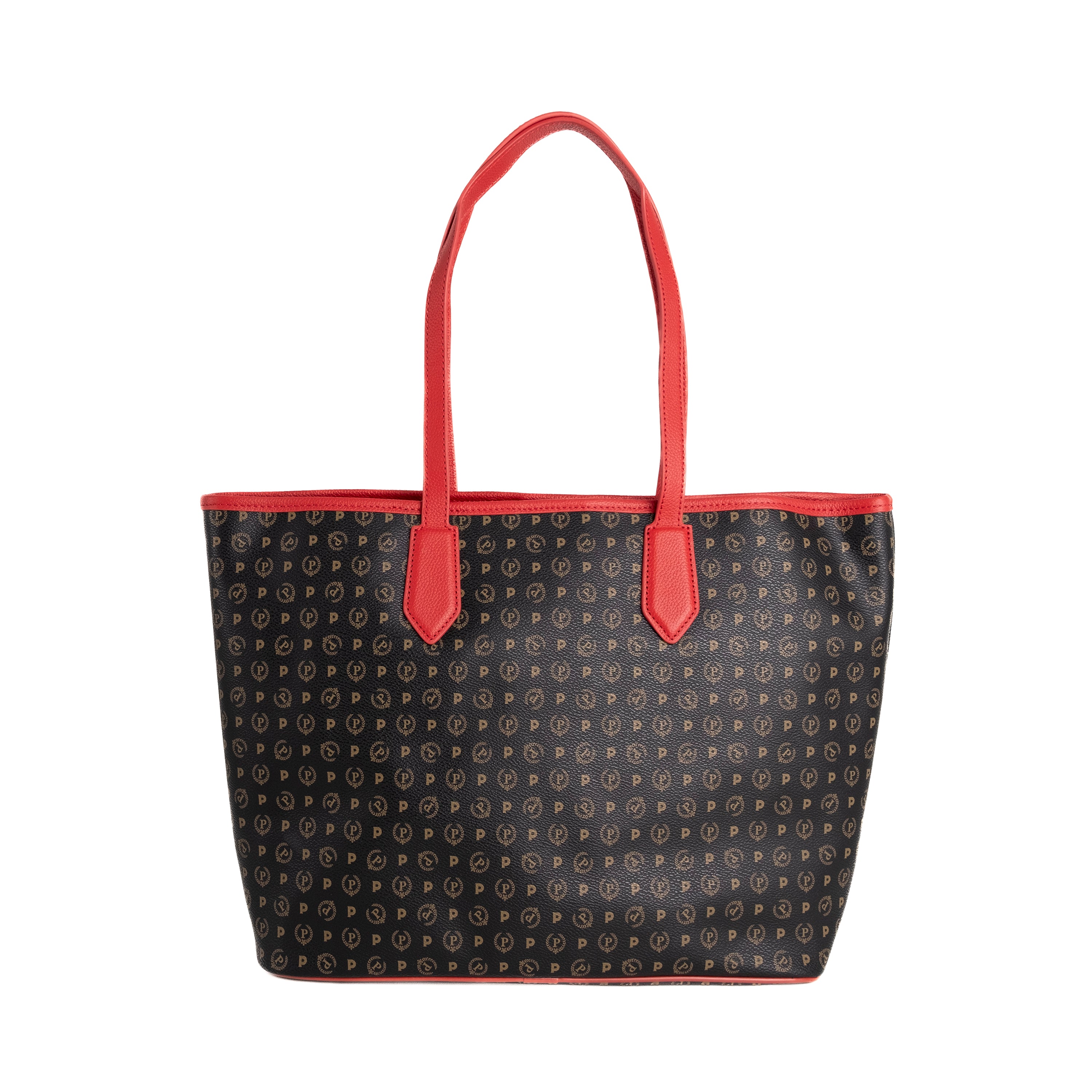 Pollini Borsa a Mano Heritage 70° Anniversario Stampa Logo All Over Nero e Rosso