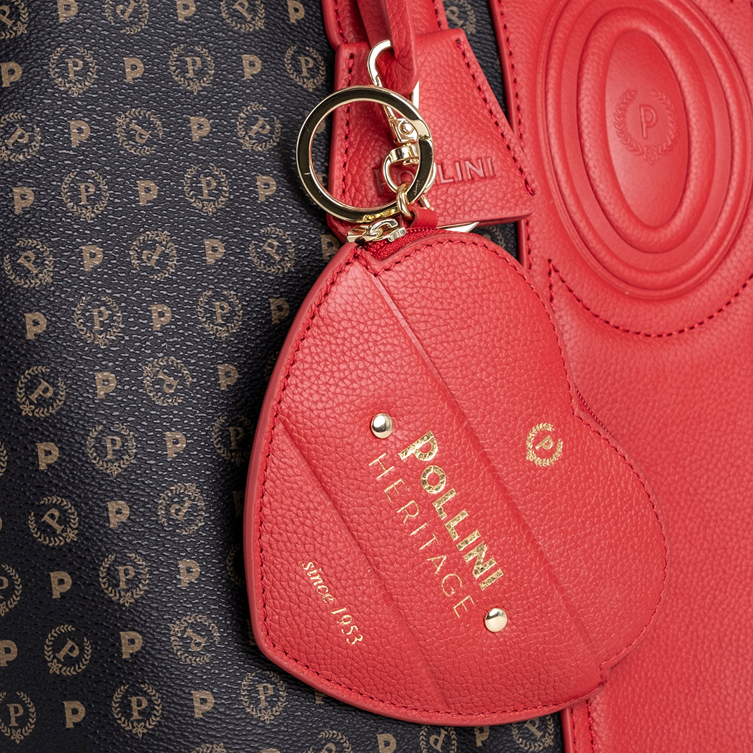 Pollini Borsa a Mano Heritage 70° Anniversario Stampa Logo All Over Nero e Rosso