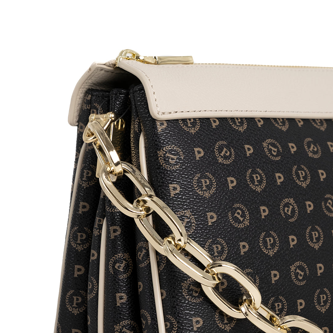 Pollini Borsa a Spalla con Tracolla Nero e Avorio