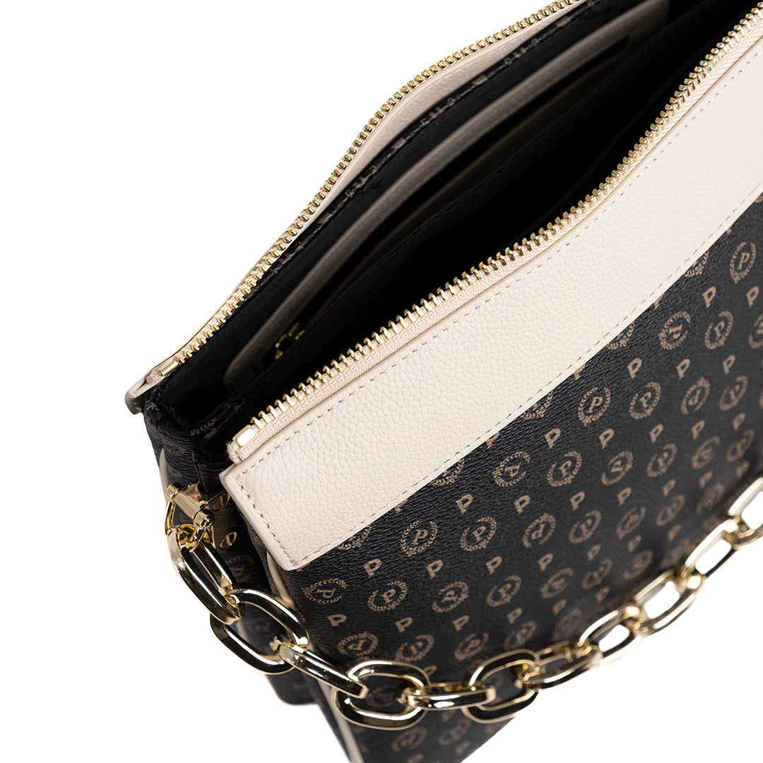 Pollini Borsa a Spalla con Tracolla Nero e Avorio