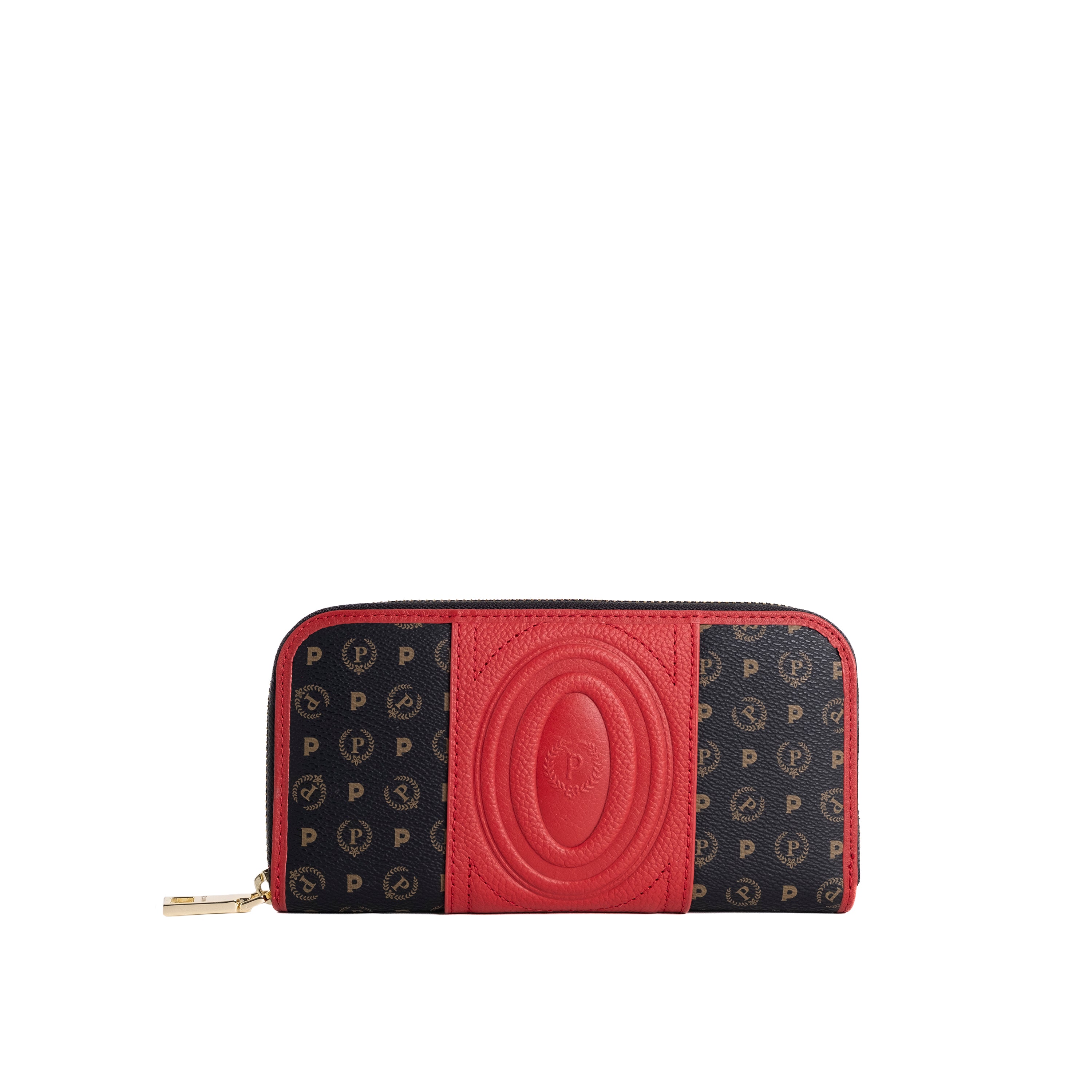 Pollini Portafoglio Donna Zip Around 70° Anniversario Nero e Rosso