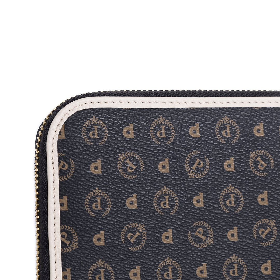 Pollini Portafoglio Donna Zip Around Heritage Nero e Avorio