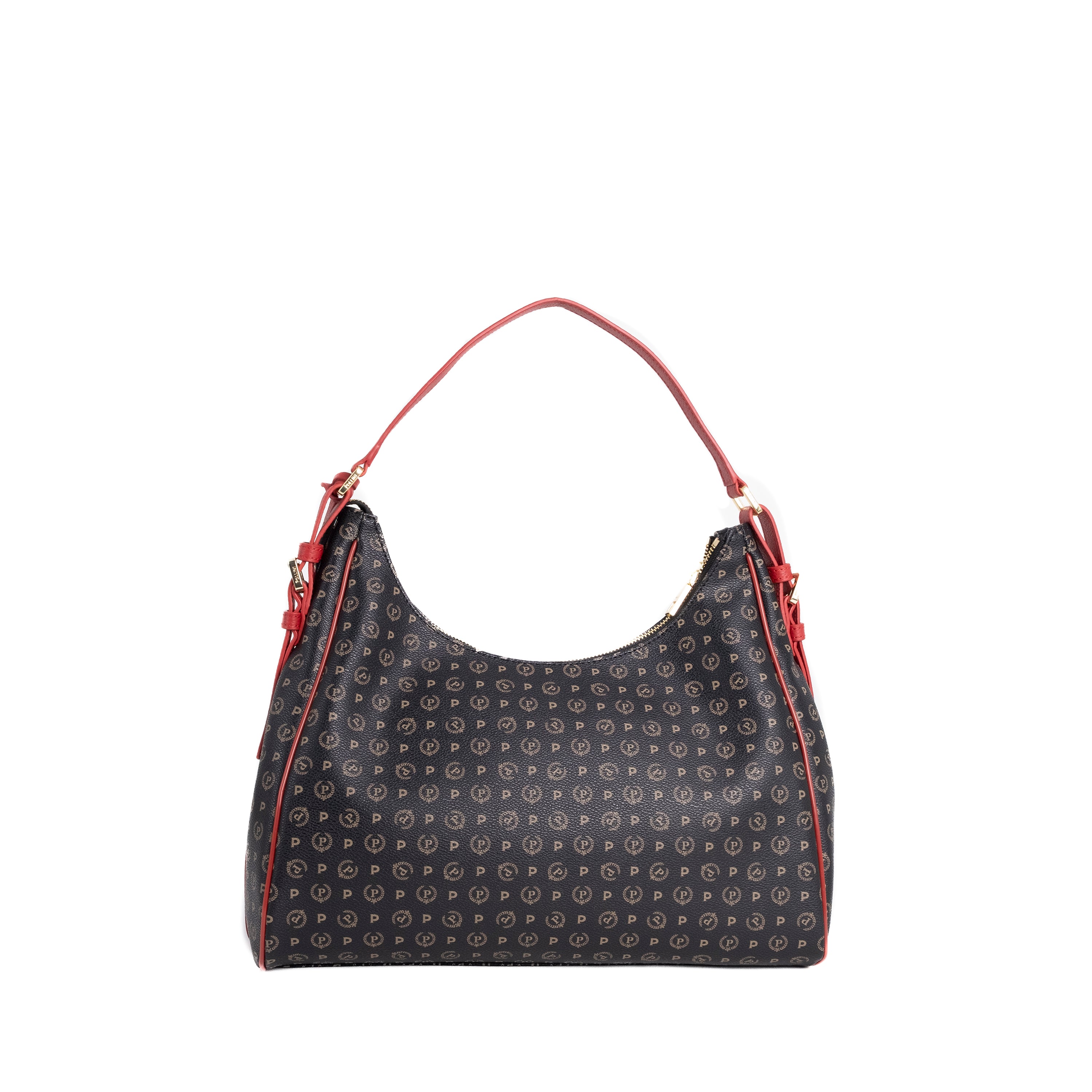 Pollini Borsa a Spalla Heritage Stampa Logo All Over Nero e Rosso