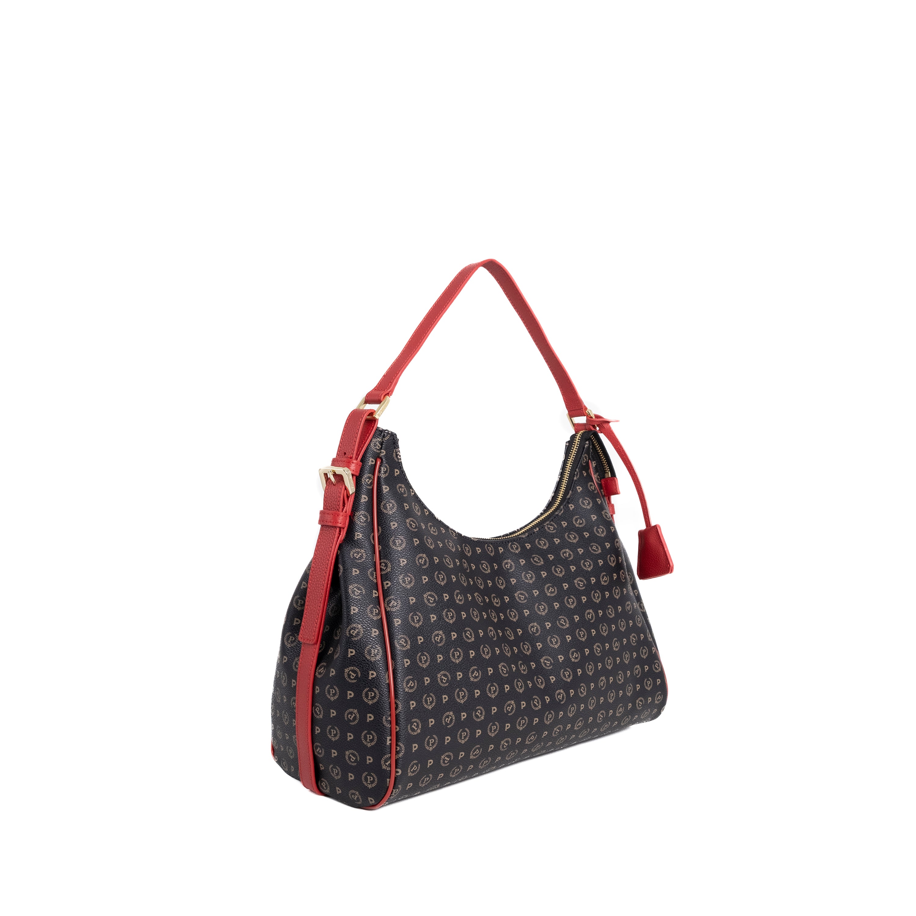 Pollini Borsa a Spalla Heritage Stampa Logo All Over Nero e Rosso