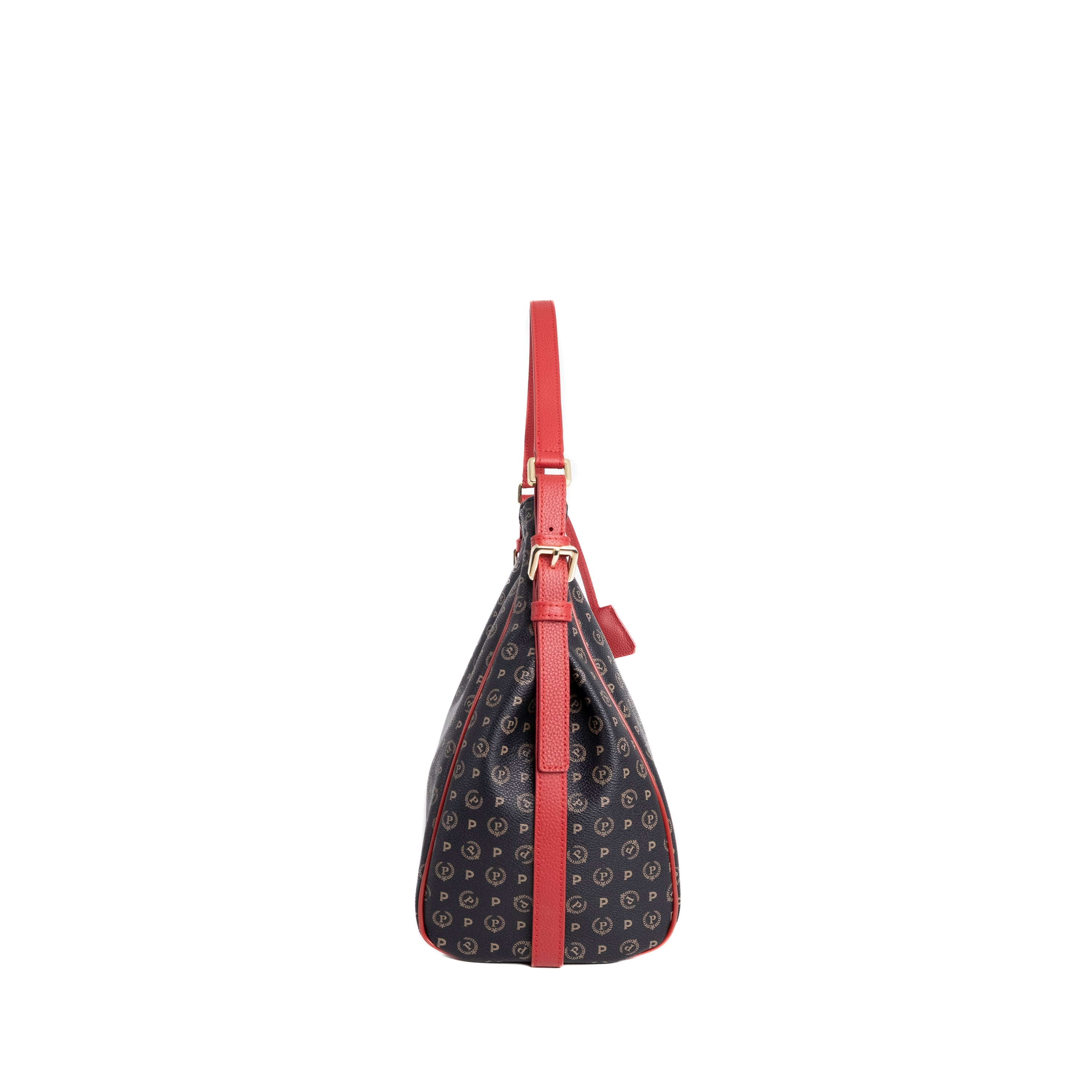 Pollini Borsa a Spalla Heritage Stampa Logo All Over Nero e Rosso