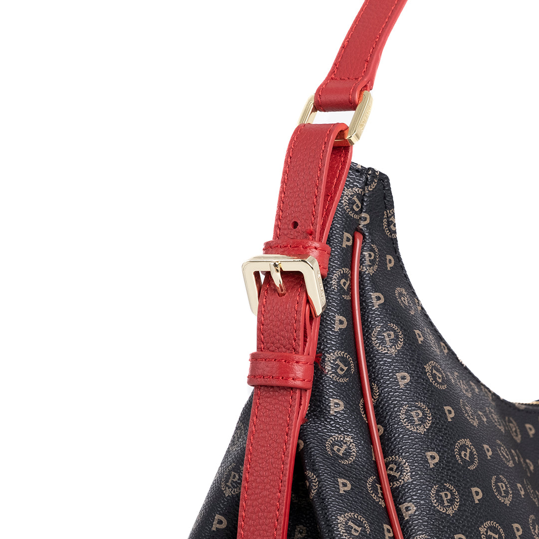 Pollini Borsa a Spalla Heritage Stampa Logo All Over Nero e Rosso