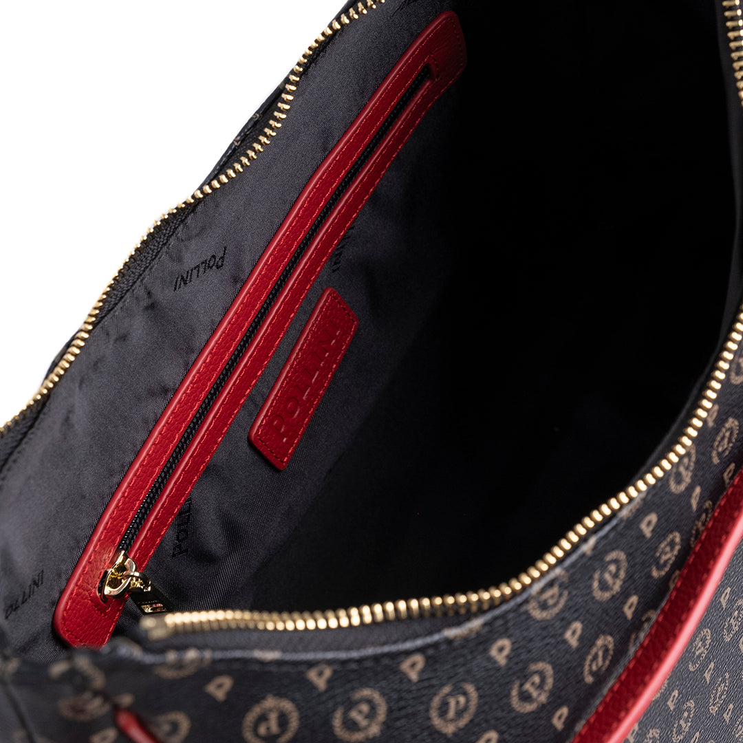 Pollini Borsa a Spalla Heritage Stampa Logo All Over Nero e Rosso