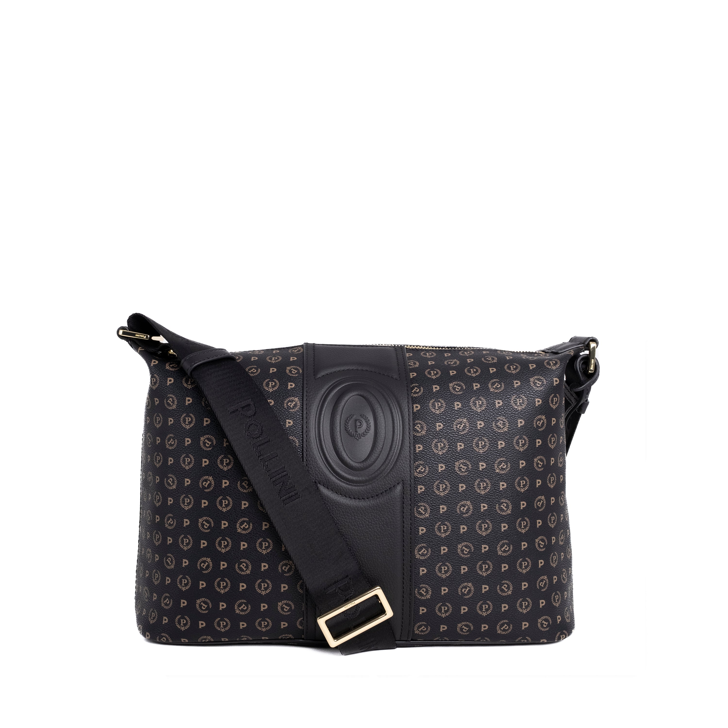 Pollini Borsa Tracolla 70°Anniversario Stampa Logo All Over Heritage Nero