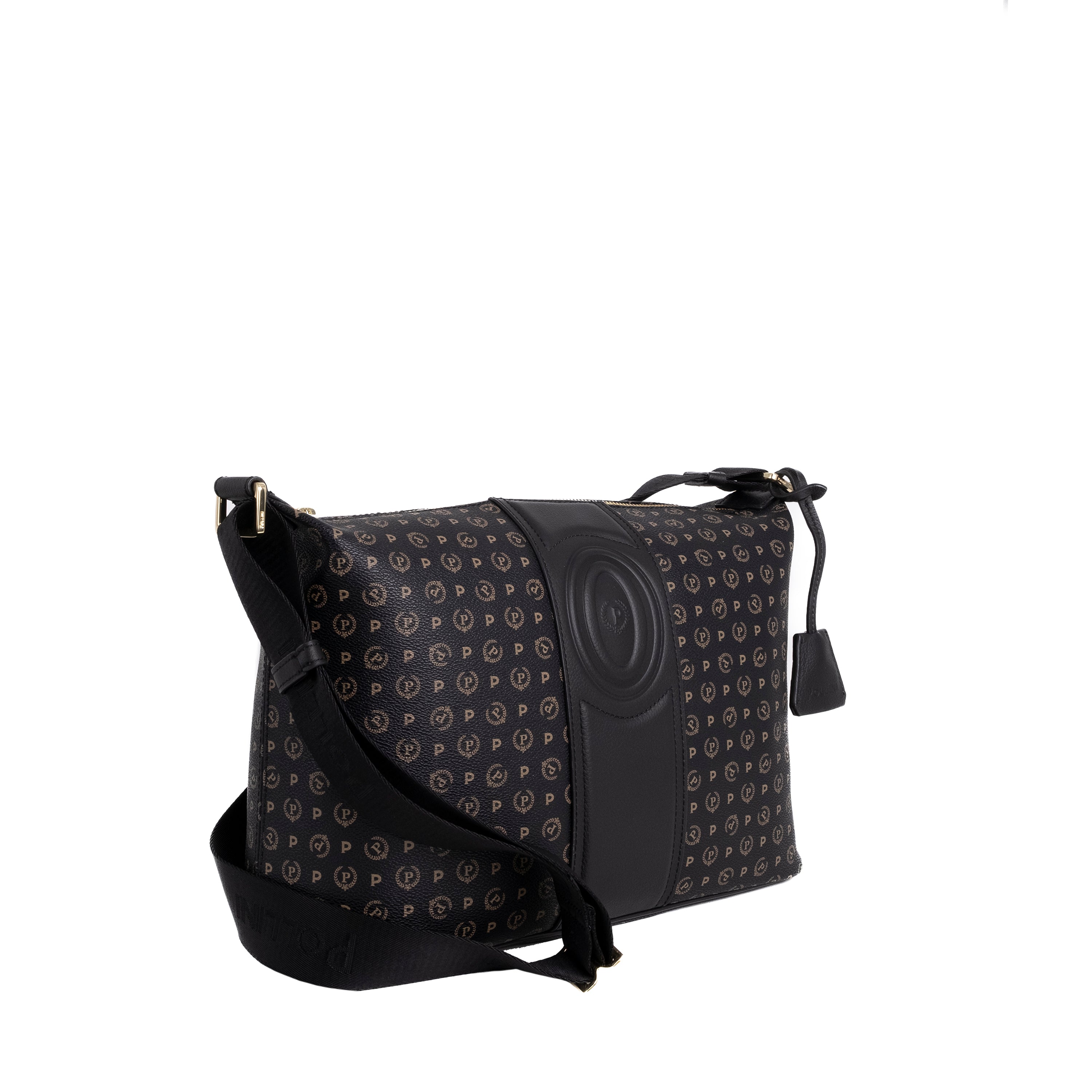 Pollini Borsa Tracolla 70°Anniversario Stampa Logo All Over Heritage Nero
