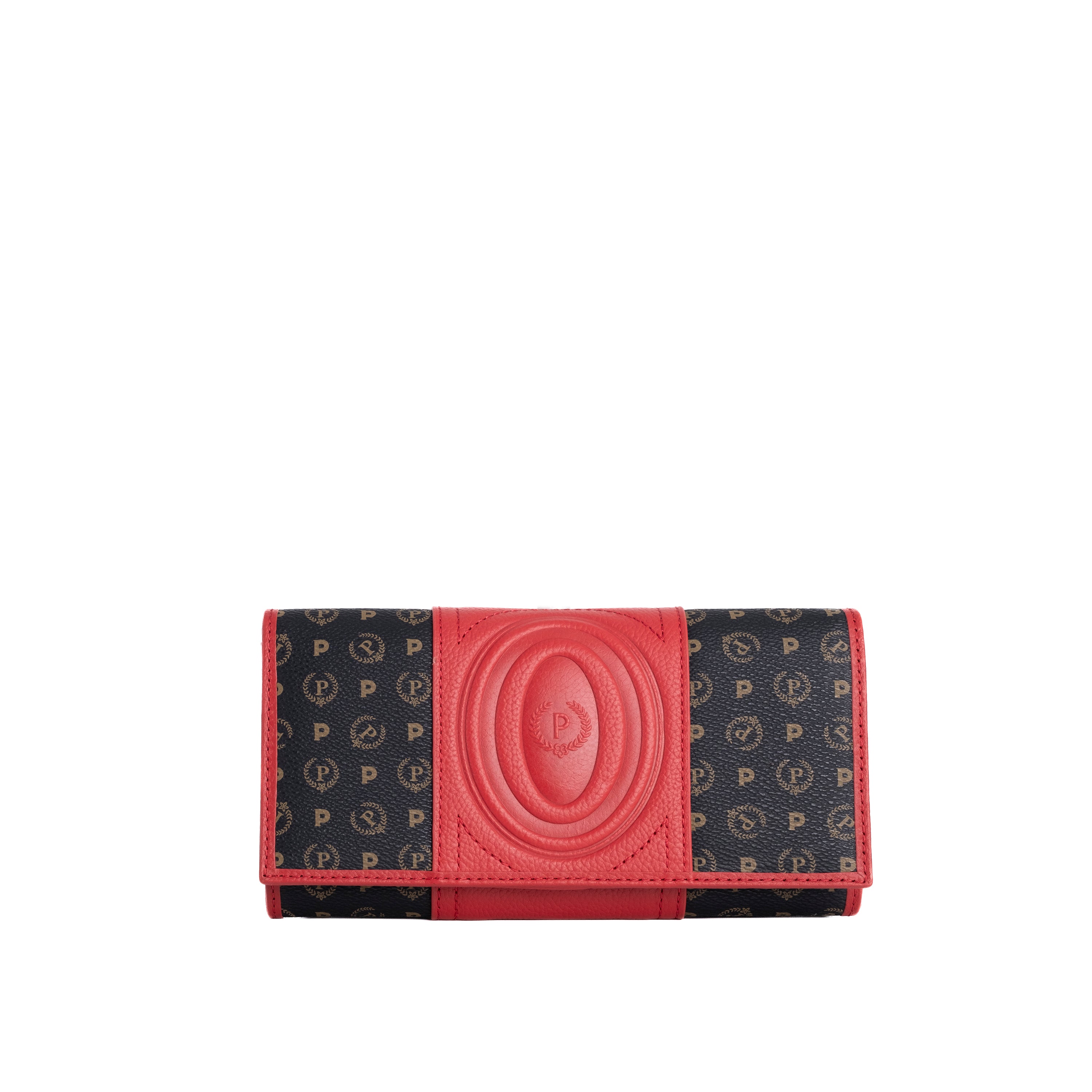 Pollini 70. Jubiläums-Geldbörse für Damen, dreifach gefaltet, in Schwarz und Rot