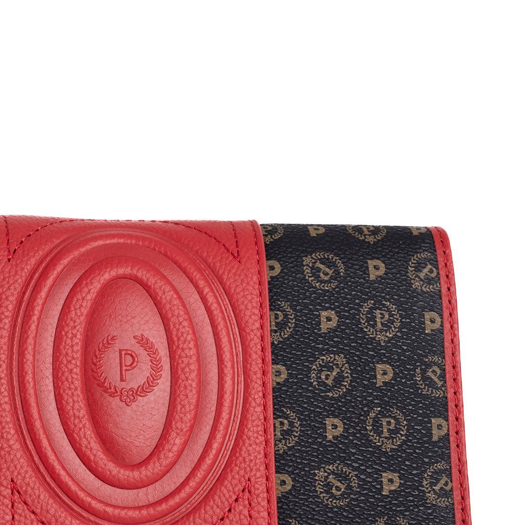 Pollini 70. Jubiläums-Geldbörse für Damen, dreifach gefaltet, in Schwarz und Rot