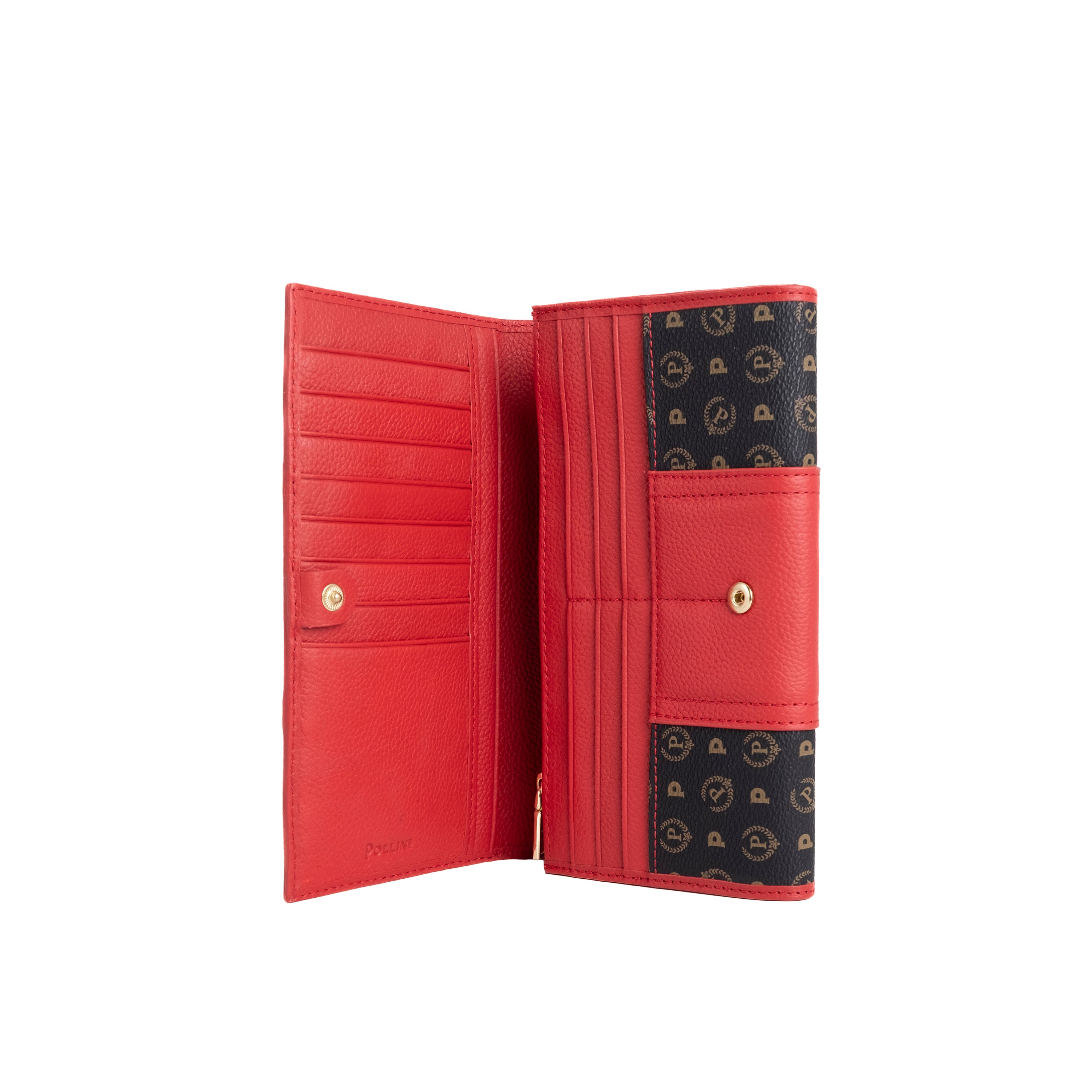 Pollini 70. Jubiläums-Geldbörse für Damen, dreifach gefaltet, in Schwarz und Rot