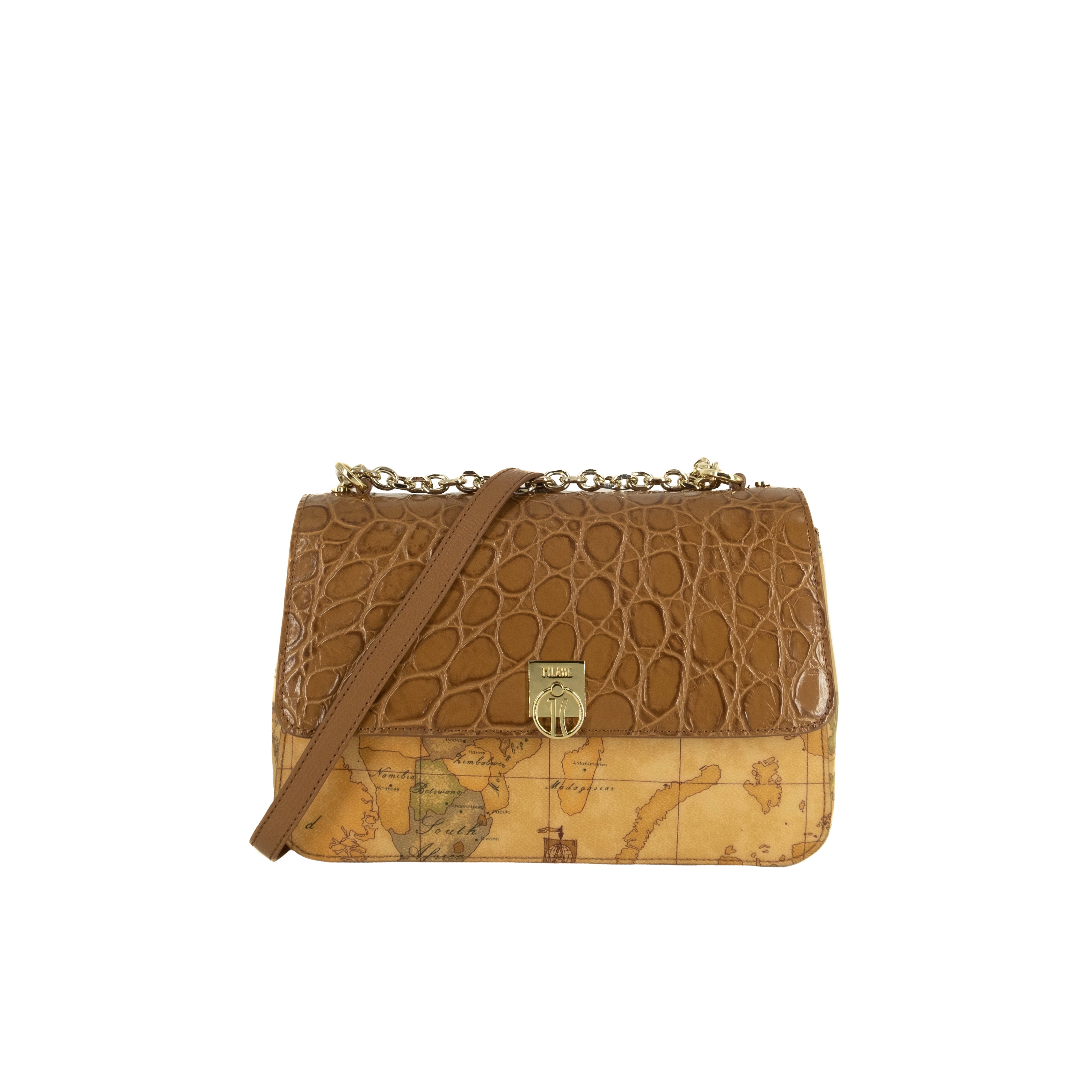 Alviero Martini Prima Classe Palm Shoulder Bag with 1C Tobacco Logo