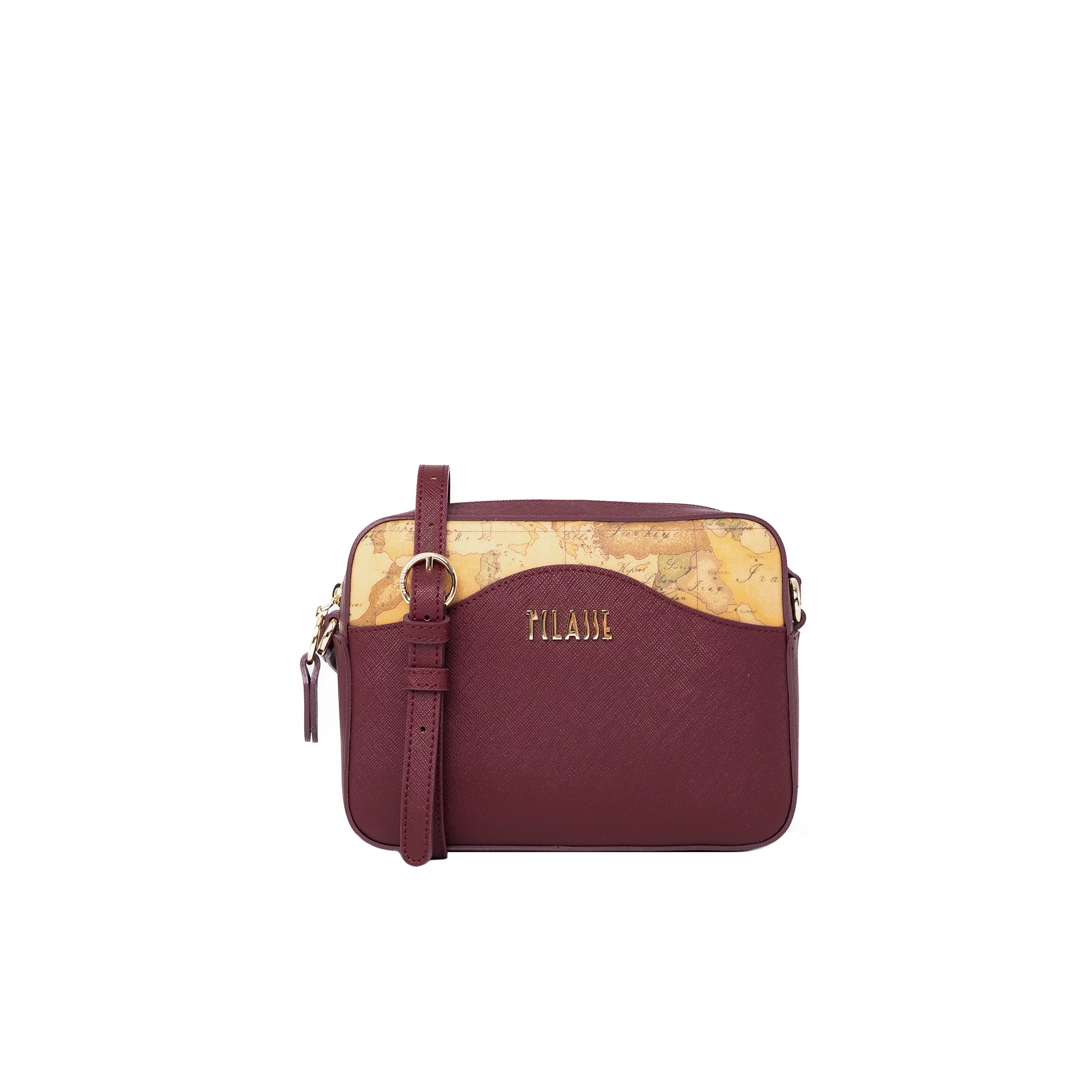 Alviero Martini Prima Classe Borsa a Tracolla Piccola con Stampa Geo Burgundy