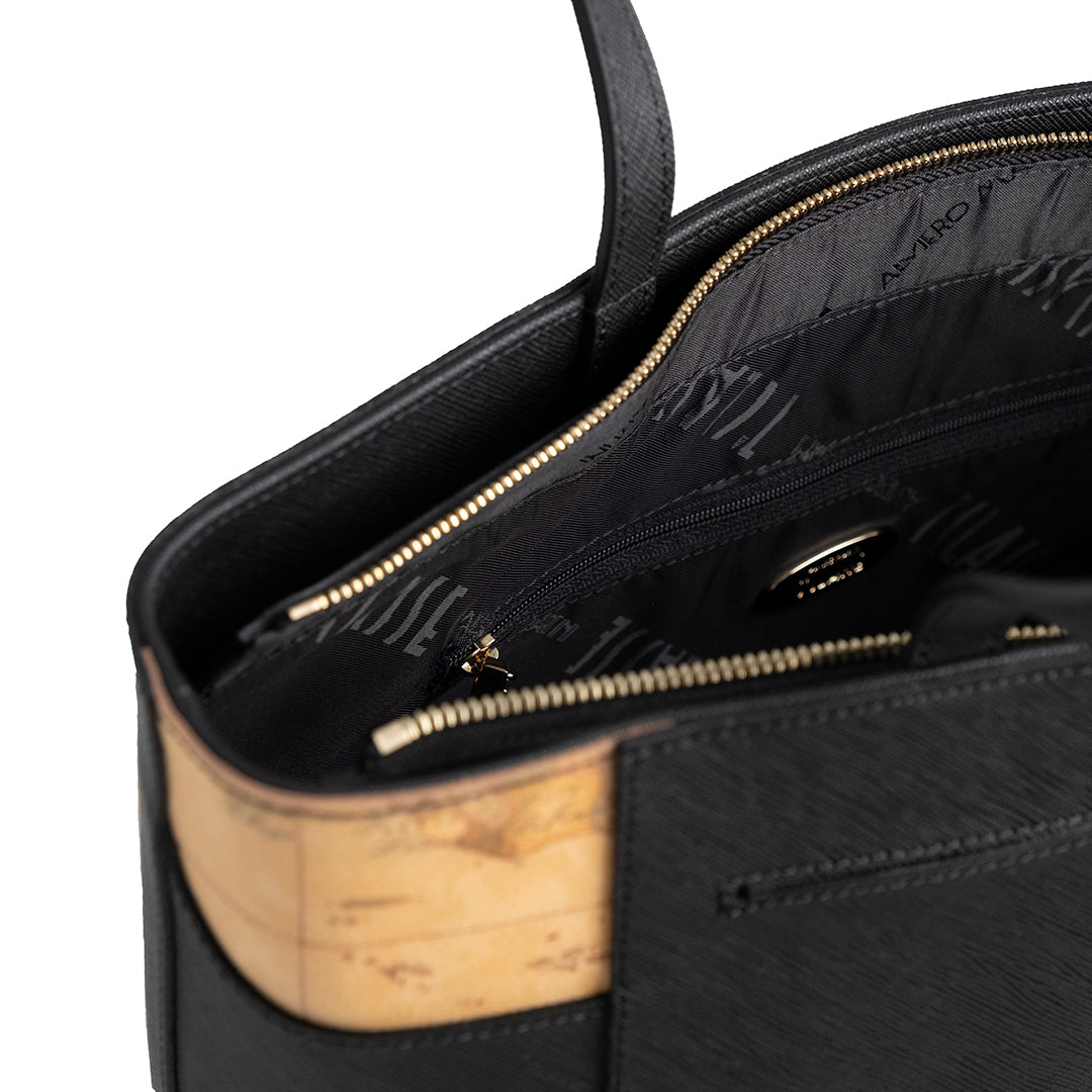 Alviero Martini Prima Classe Shopper West City Grande Nero e Naturale
