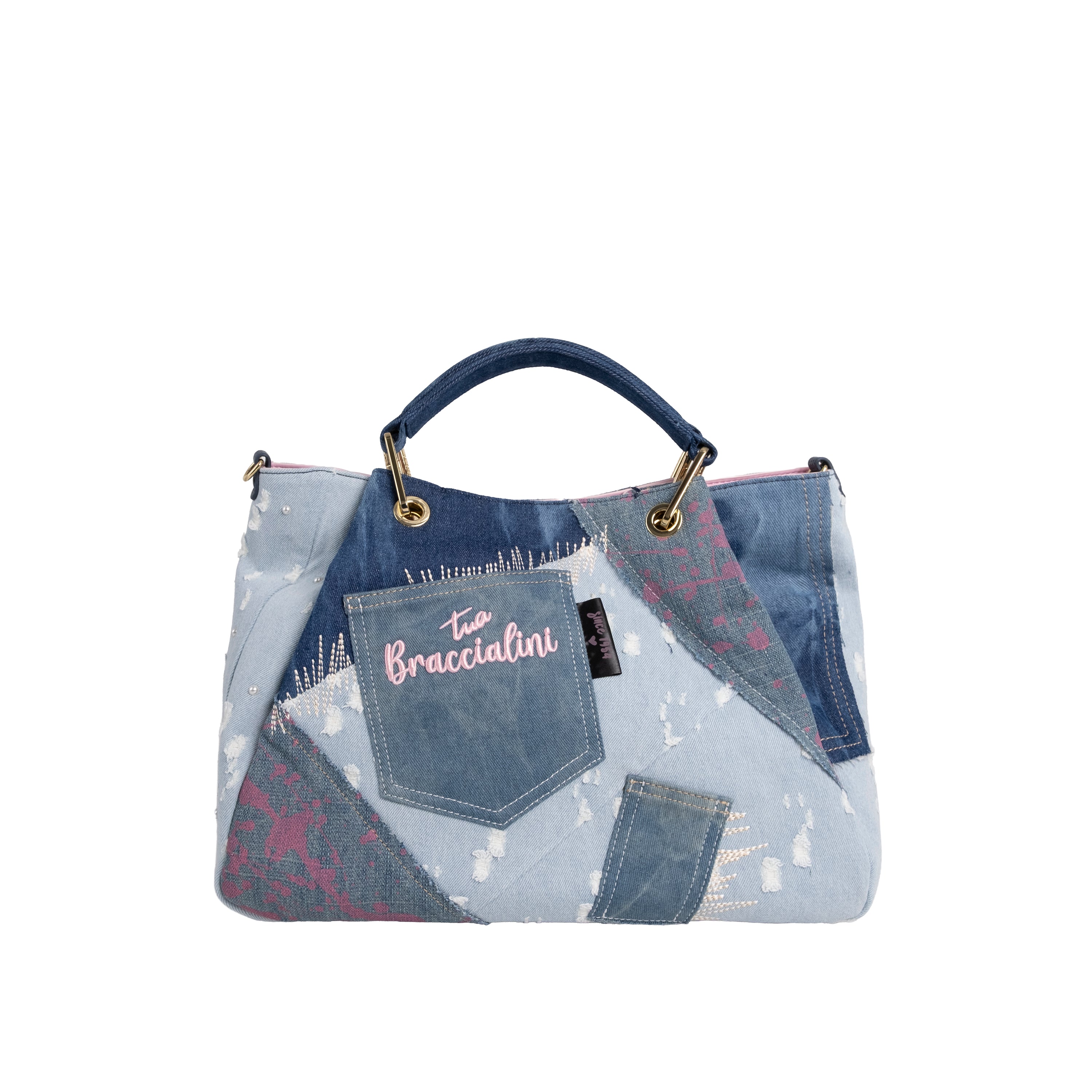 Braccialini Borsa a Mano Grande Amy Jeans Blu