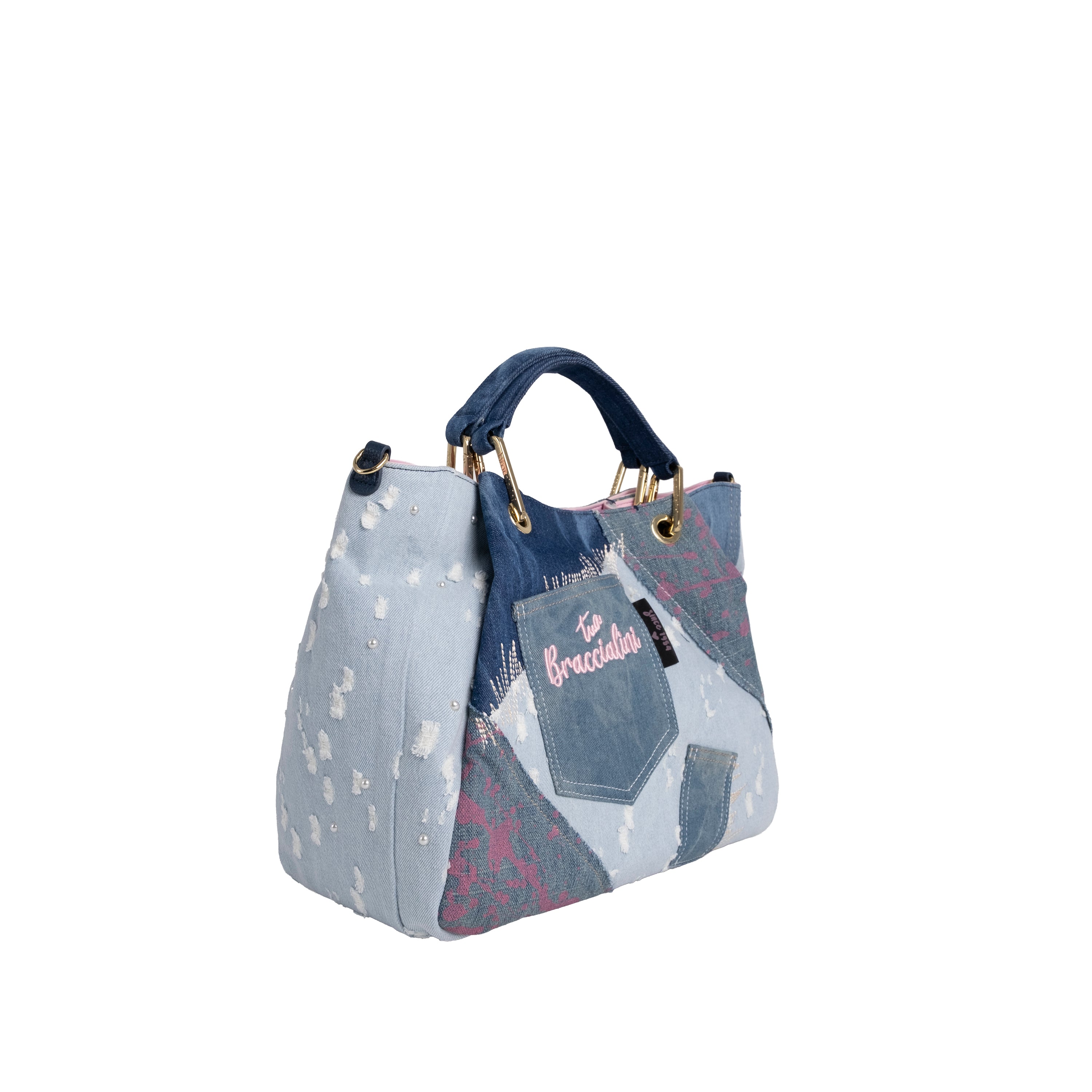 Braccialini Borsa a Mano Grande Amy Jeans Blu