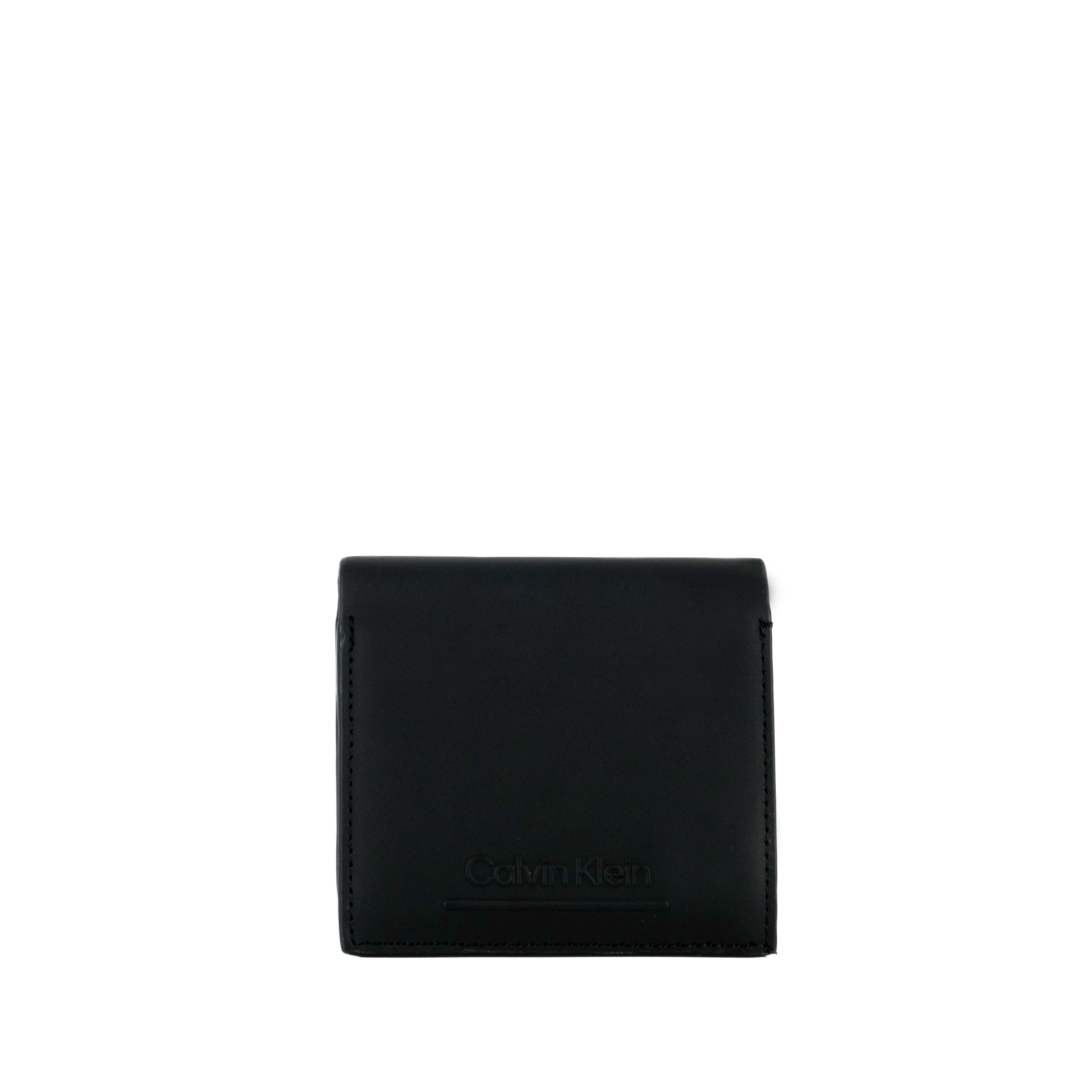 Calvin Klein Men's Trifold Leather Wallet with Coin Holder Black