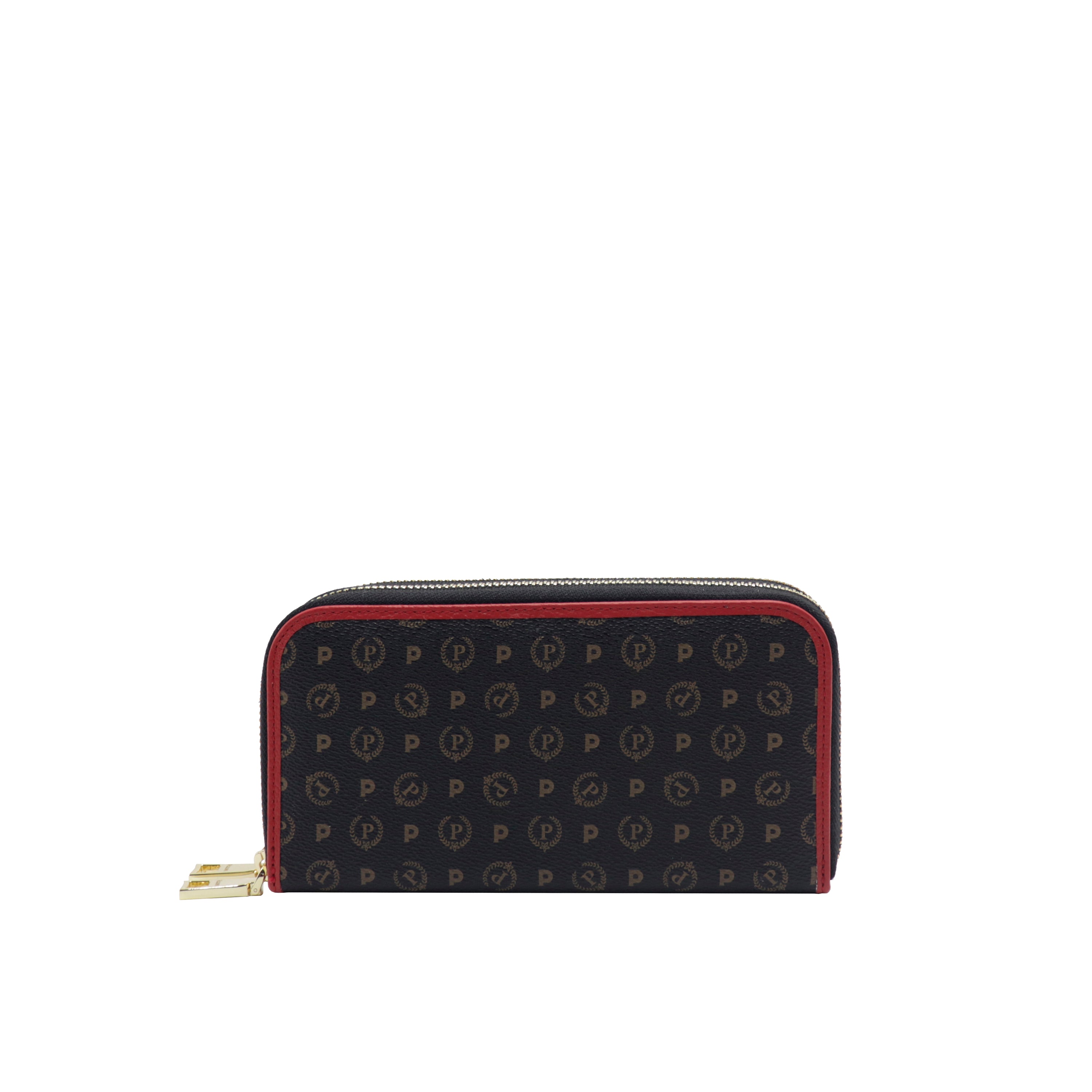 Pollini Zip Around Wallet Allover Logo Print Black-Red