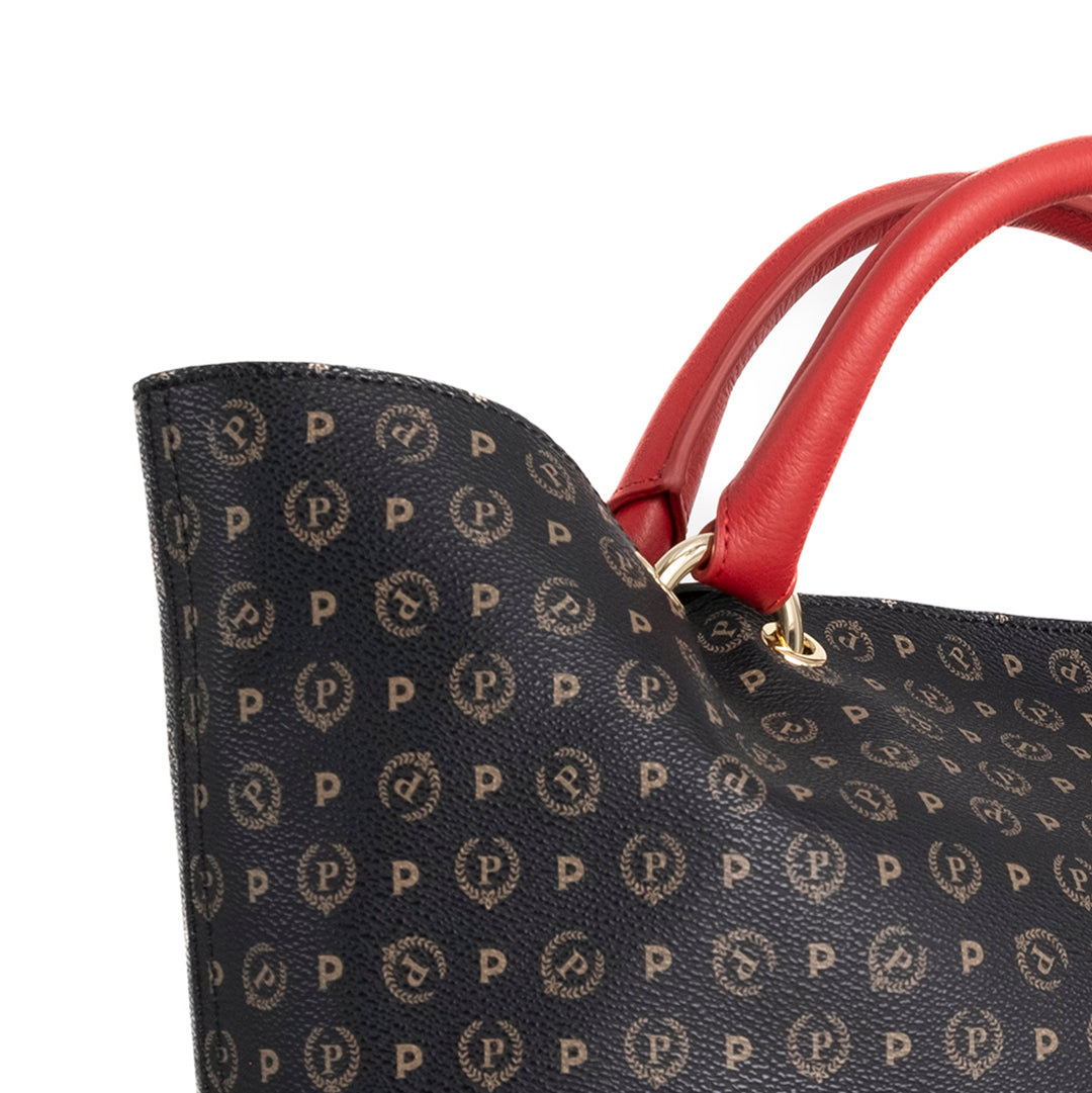 Pollini Borsa a Mano con Tracolla Heritage Nero e Rosso
