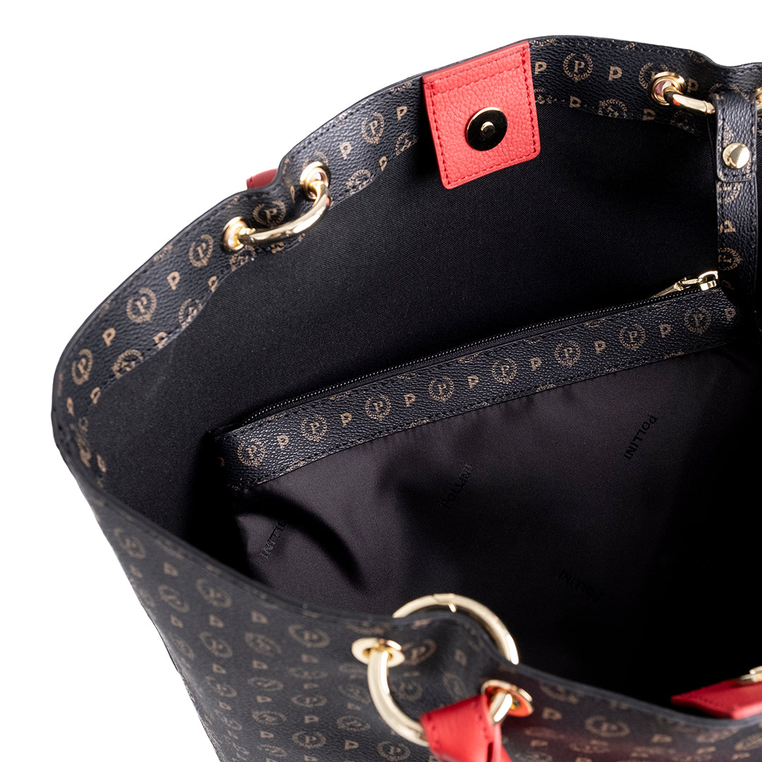 Pollini Borsa a Mano con Tracolla Heritage Nero e Rosso