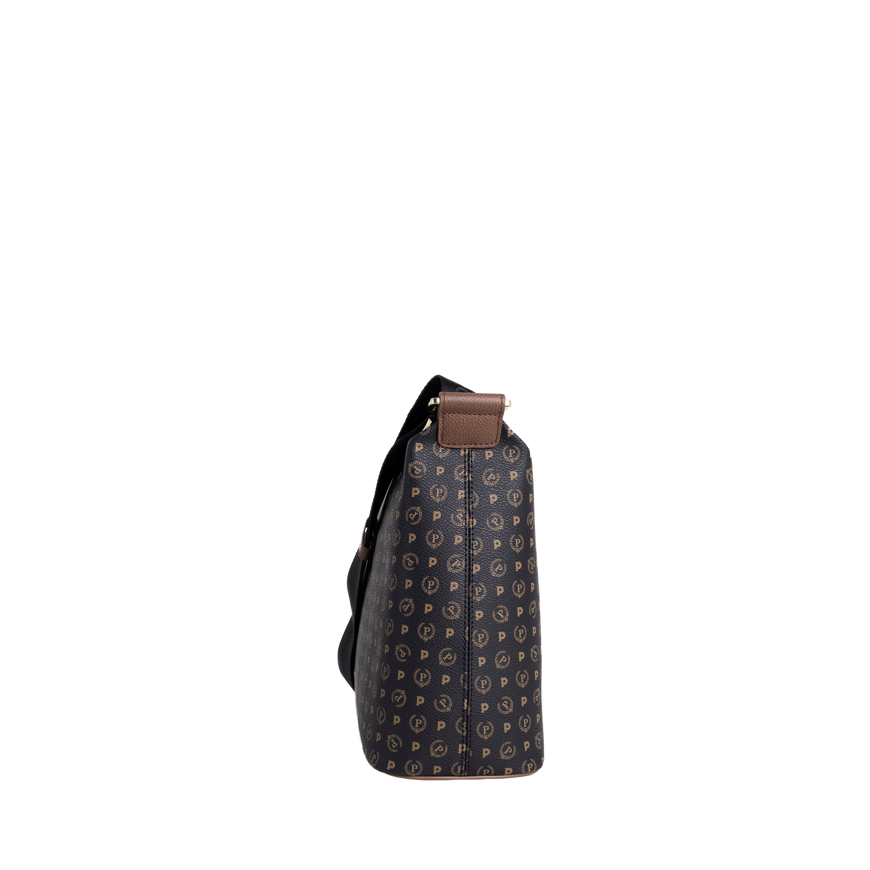 Pollini Borsa Tracolla 70°Anniversario Heritage Stampa Logo All Over Nero e Marrone