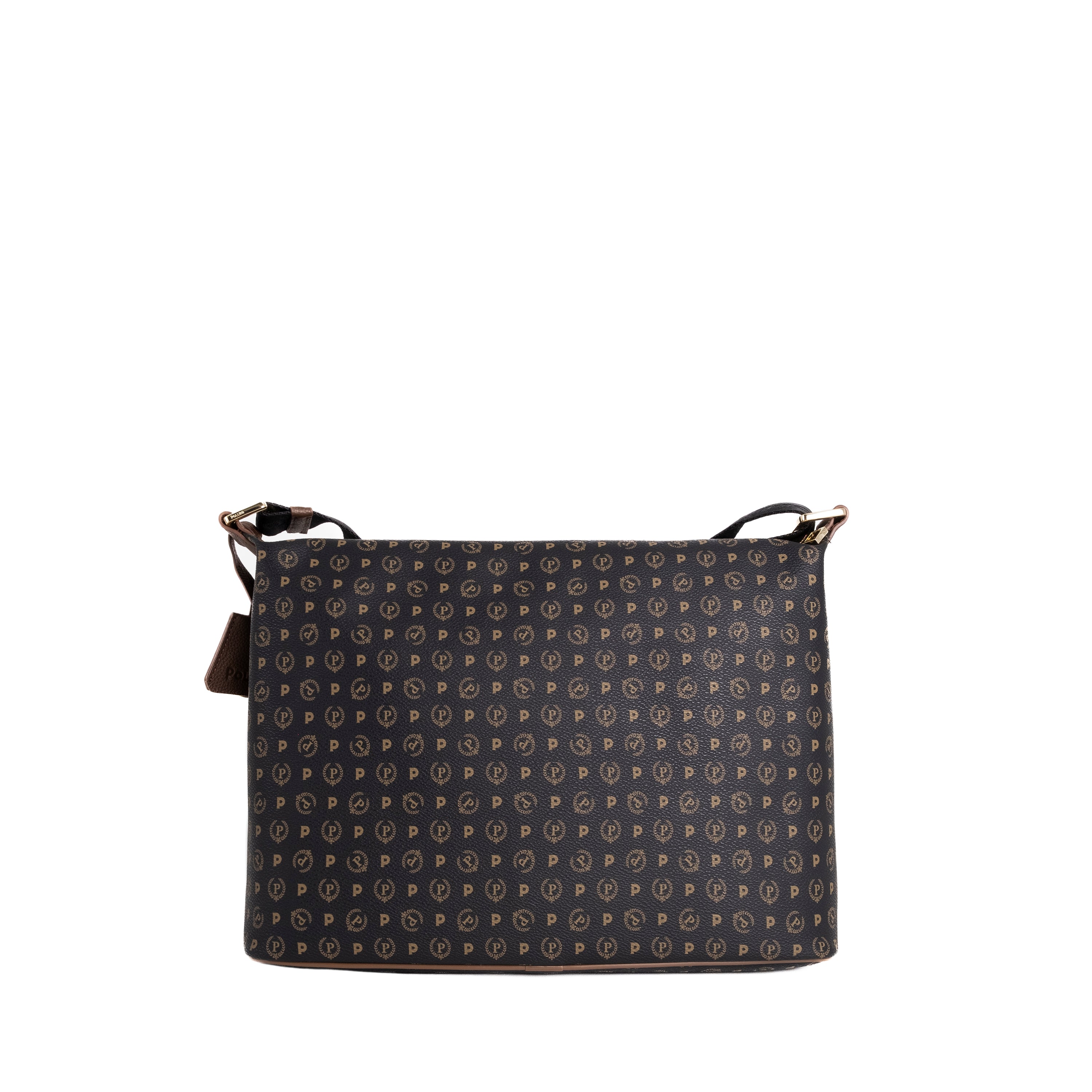 Pollini Borsa Tracolla 70°Anniversario Heritage Stampa Logo All Over Nero e Marrone