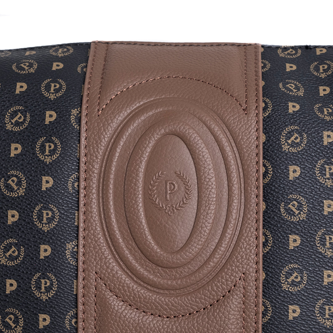 Pollini Borsa Tracolla 70°Anniversario Heritage Stampa Logo All Over Nero e Marrone