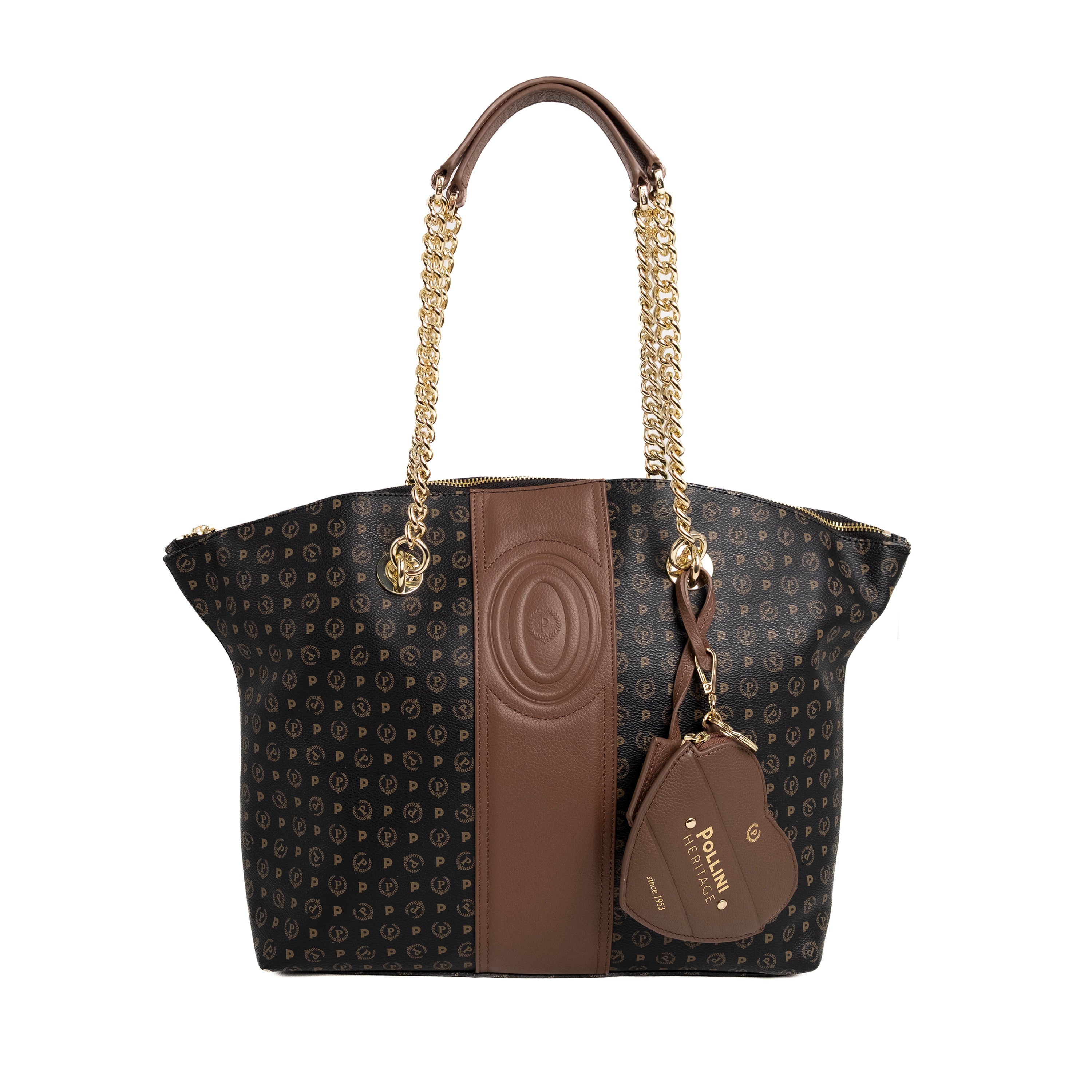 Pollini Borsa a Spalla Heritage Nero e Marrone