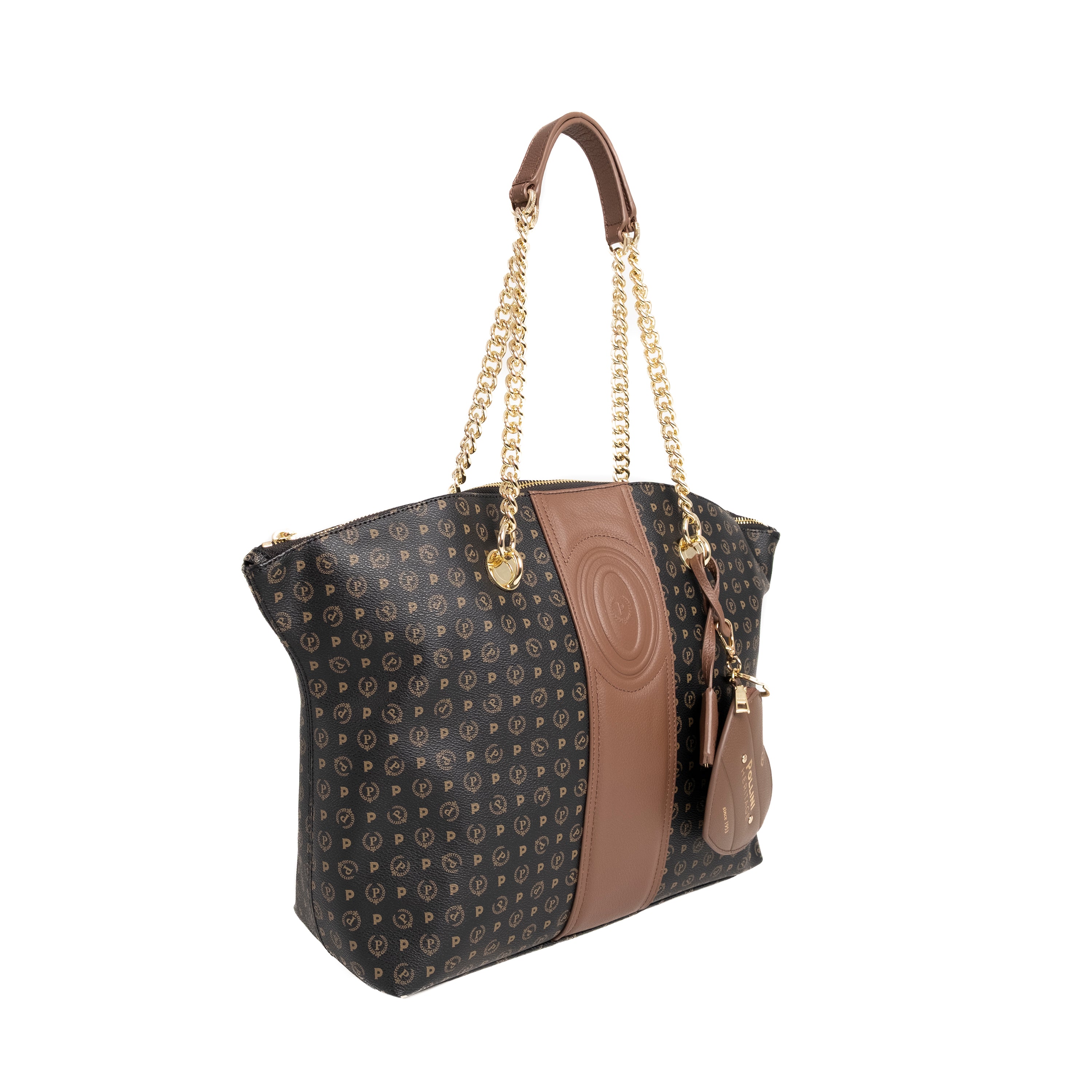 Pollini Borsa a Spalla Heritage Nero e Marrone