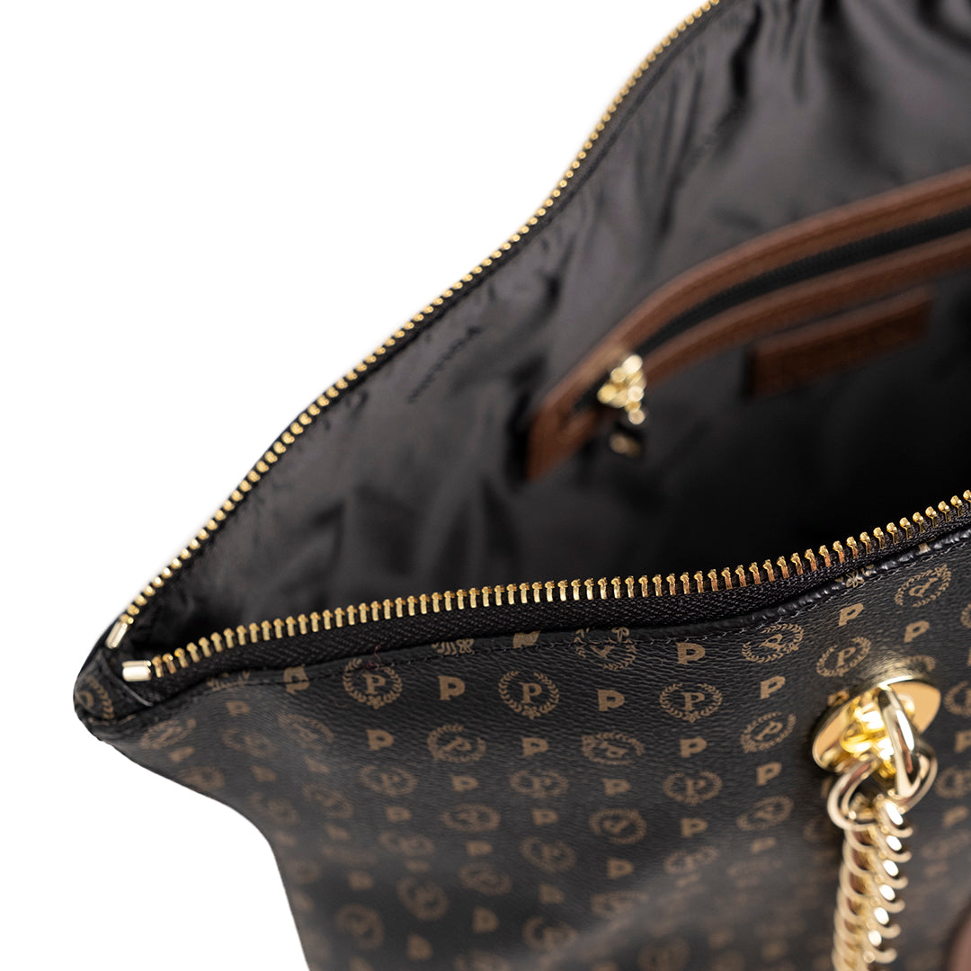 Pollini Borsa a Spalla Heritage Nero e Marrone