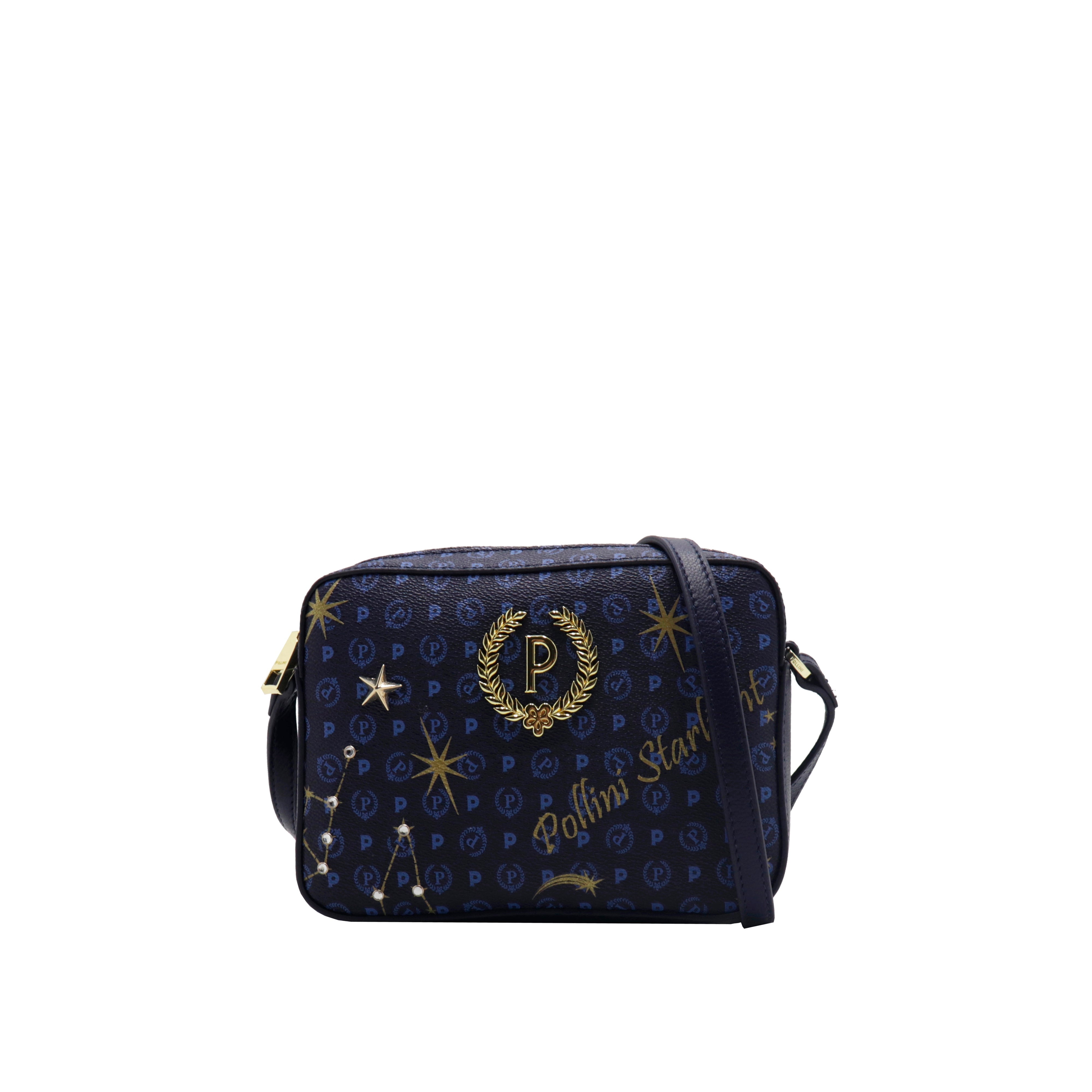 Pollini Starlight Shoulder Bag with Print in Blue and Black