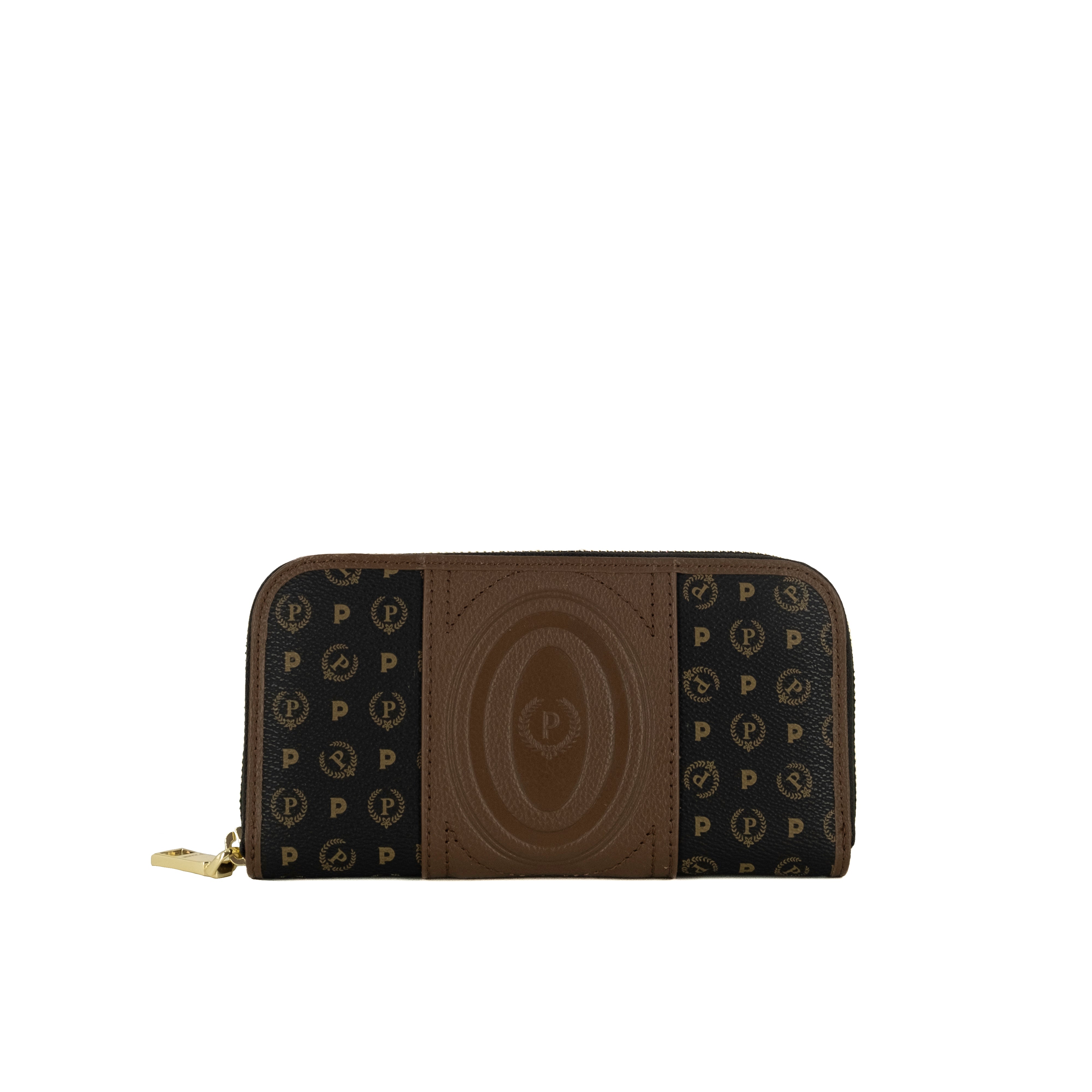 Pollini Portafoglio Zip Around Heritage Nero e Marrone