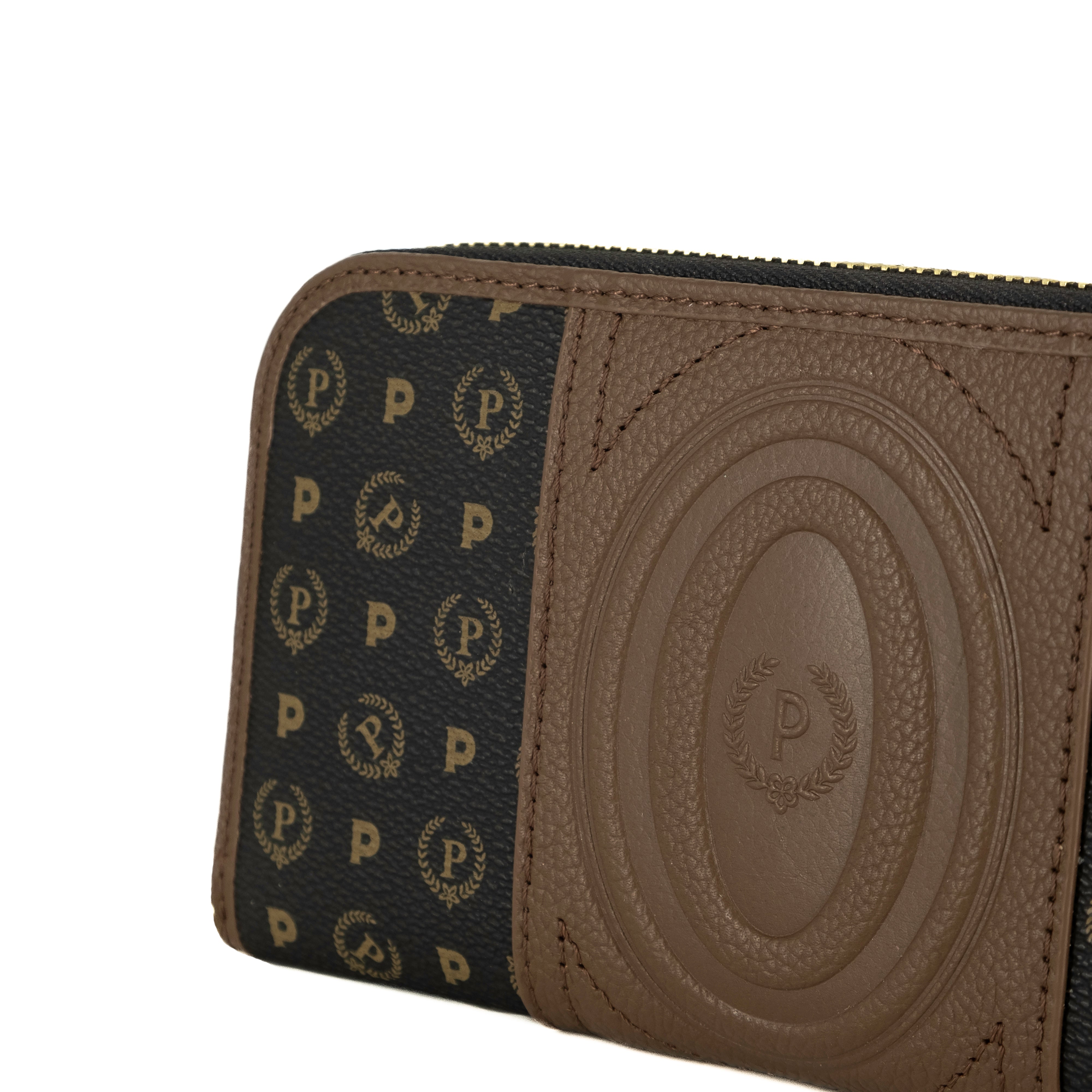 Pollini Portafoglio Zip Around Heritage Nero e Marrone