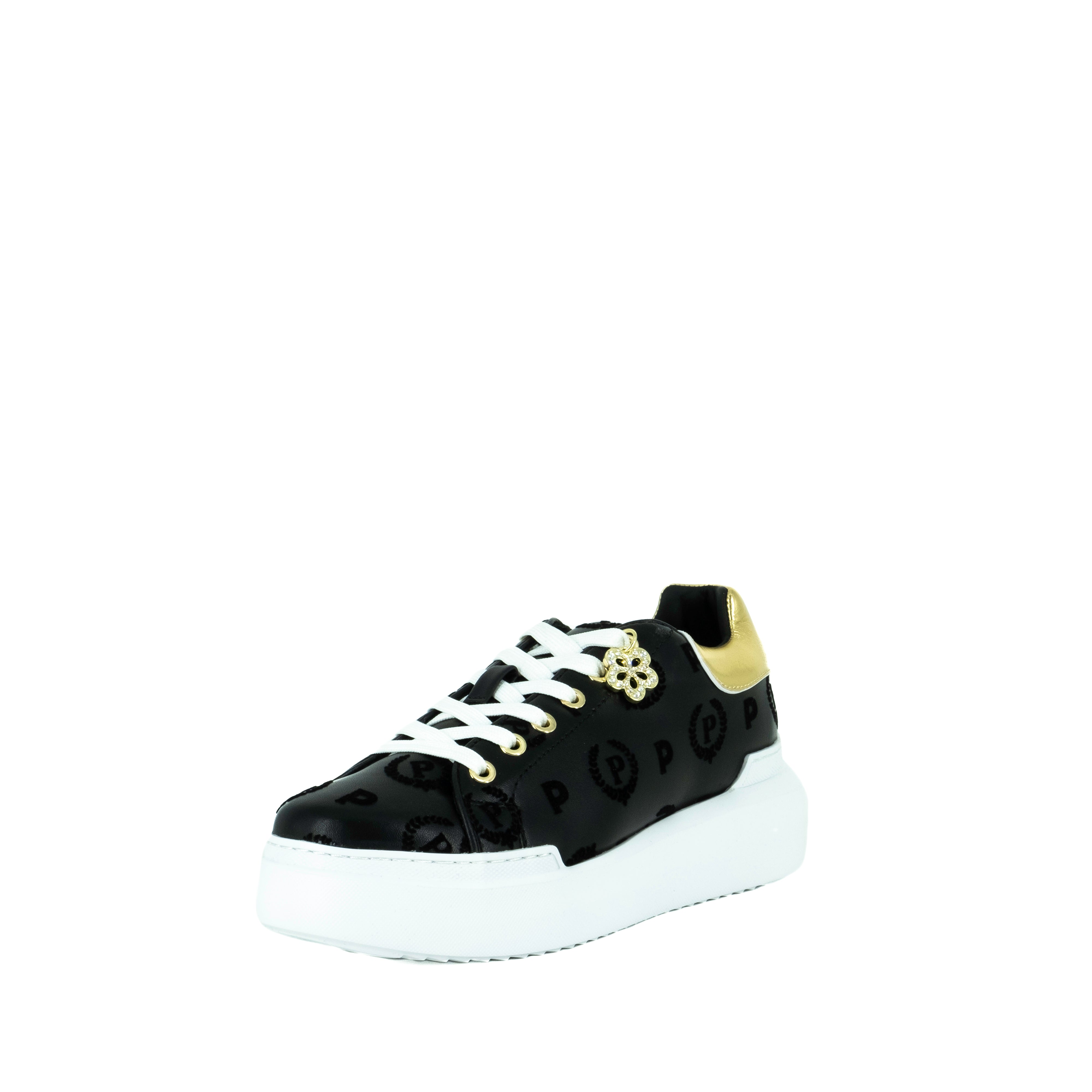 Pollini Women's Heritage Black Sneakers with Gold Details