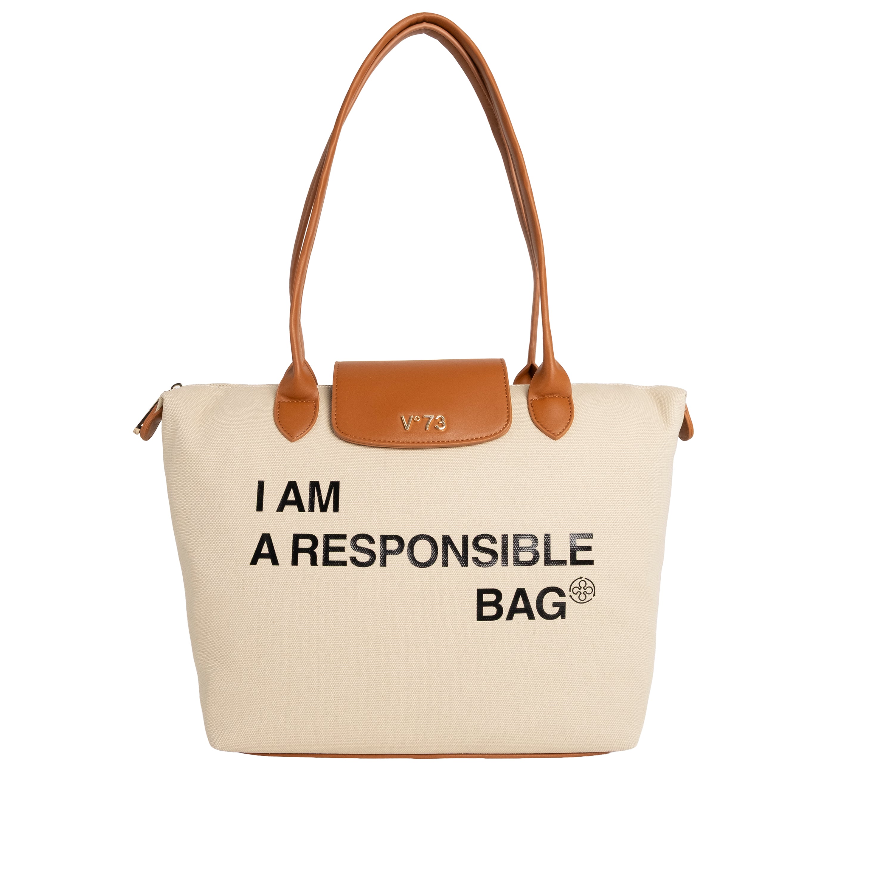 V73 Borsa Shopping Responsible Off White/Cuoio
