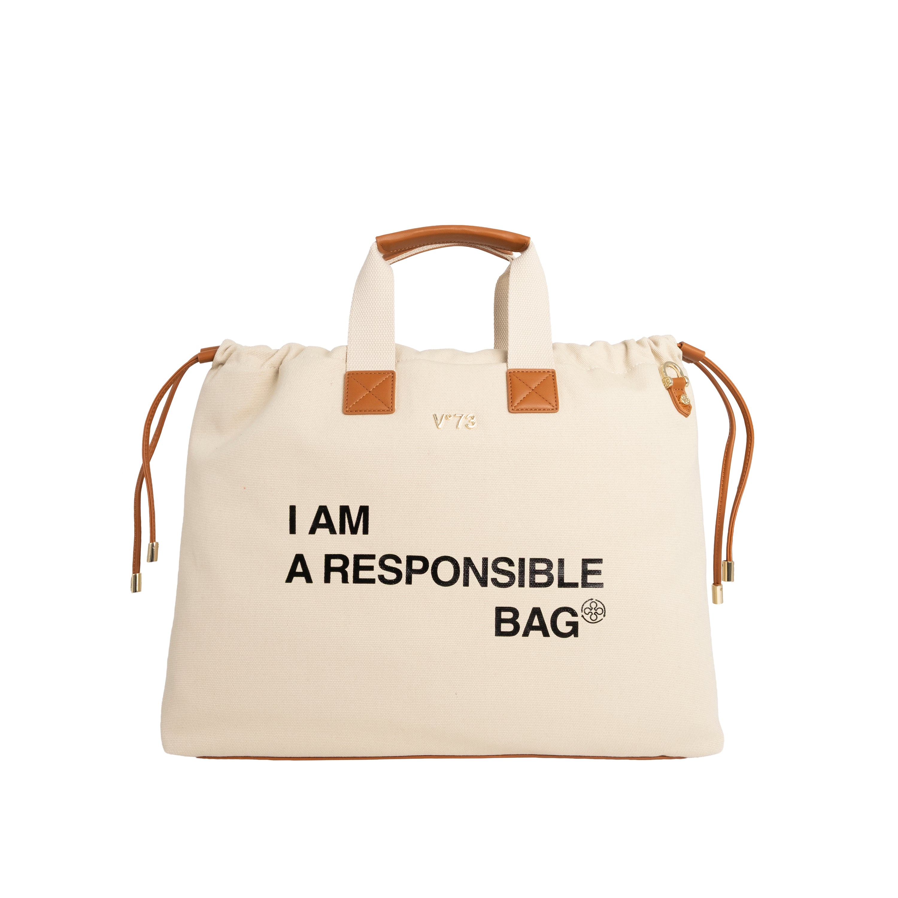 V73 Borsa a Mano Responsible Off White/Cuoio