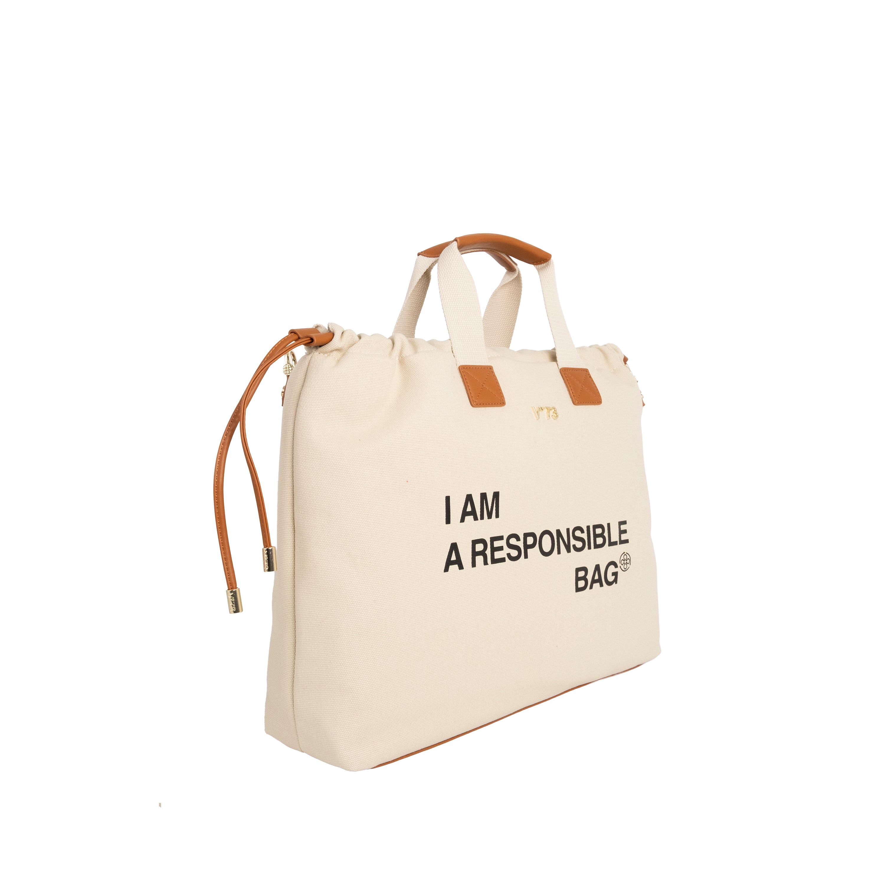 V73 Borsa a Mano Responsible Off White/Cuoio